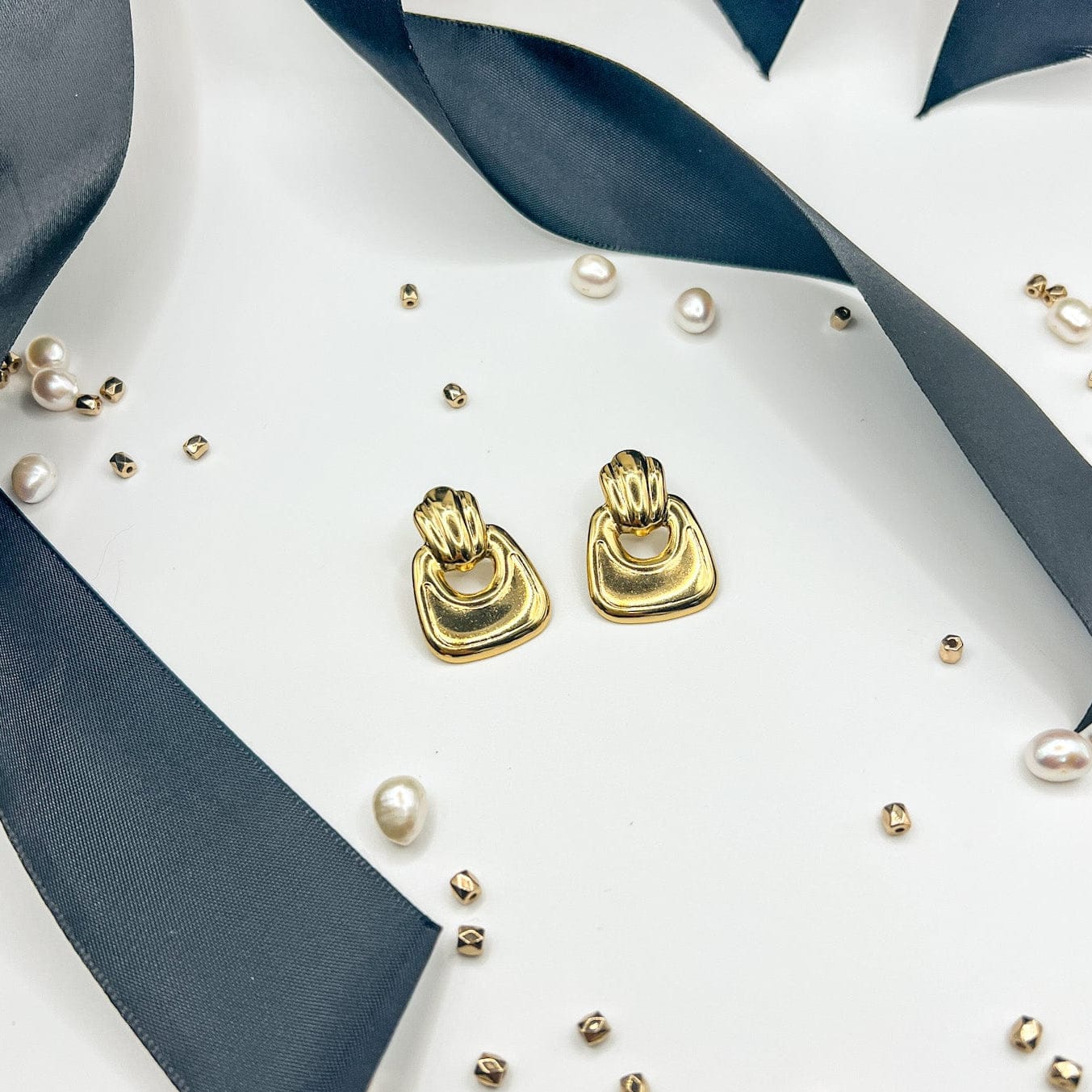 FIONA GRACE Earrings Chunky Gold Door Knockers – ’90s Glam Statement Earrings