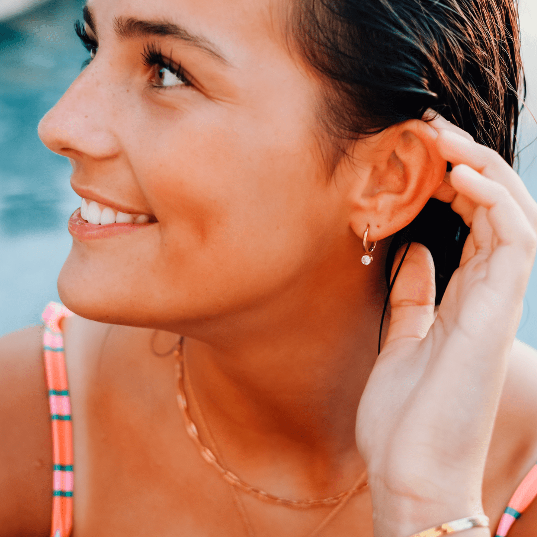 FIONA GRACE Earrings Dainty Gold Hoops With Cubic Zirconia Huggie Earrings- Waterproof