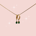 FIONA GRACE Earrings Emerald Green CZ Drop 18k Gold Huggies