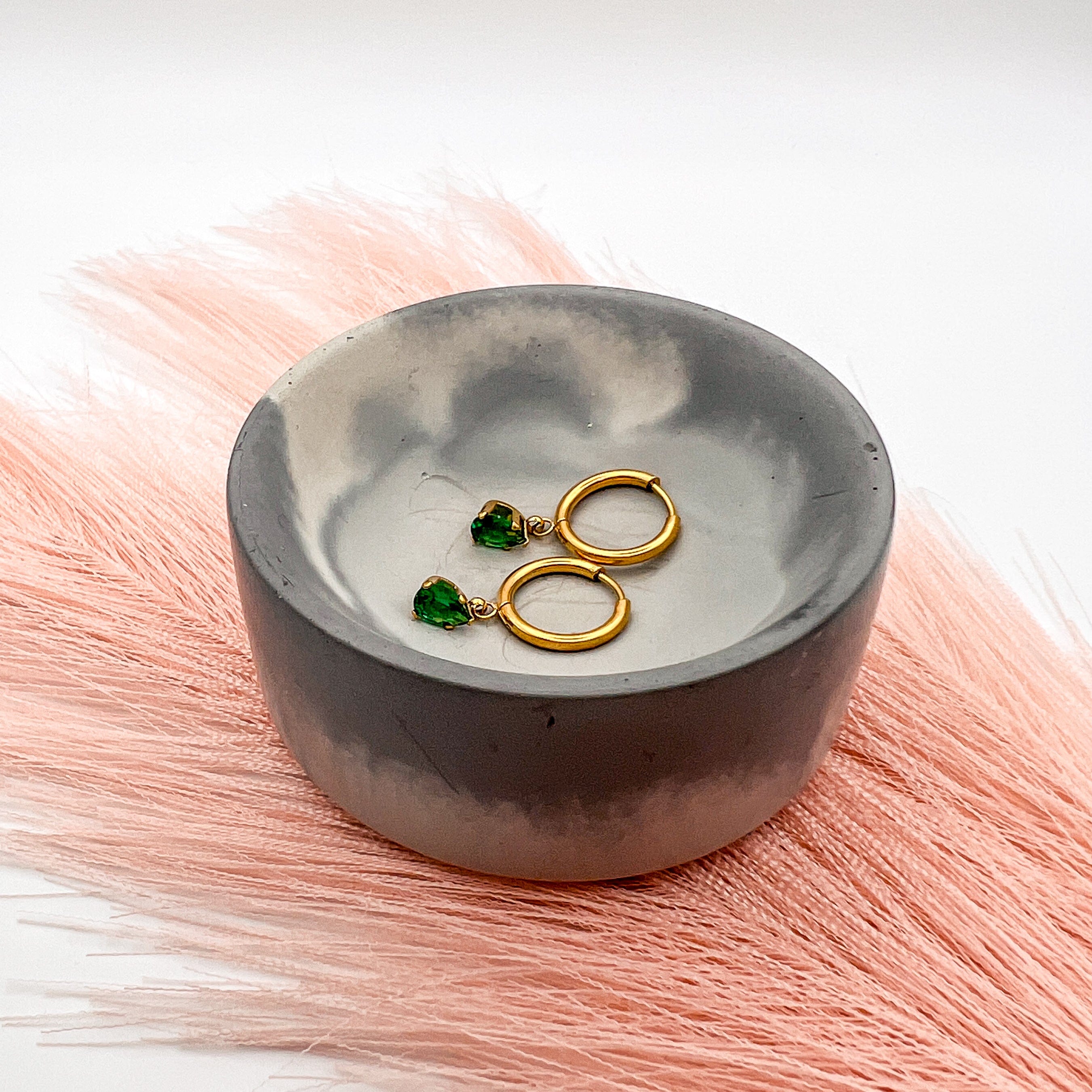 FIONA GRACE Earrings Emerald Green CZ Drop 18k Gold Huggies