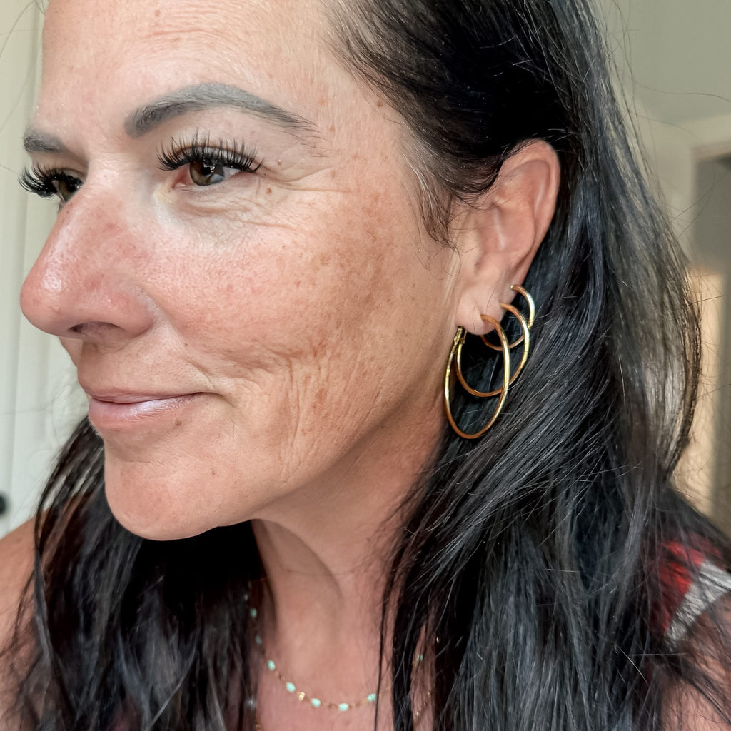 FIONA GRACE Earrings Gold Hoop Earring Set • 3 Pairs Stacked 18K Gold Tarnish Free Waterproof Hoops