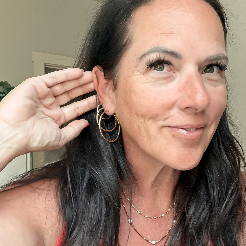 FIONA GRACE Earrings Gold Hoop Earring Set • 3 Pairs Stacked 18K Gold Tarnish Free Waterproof Hoops