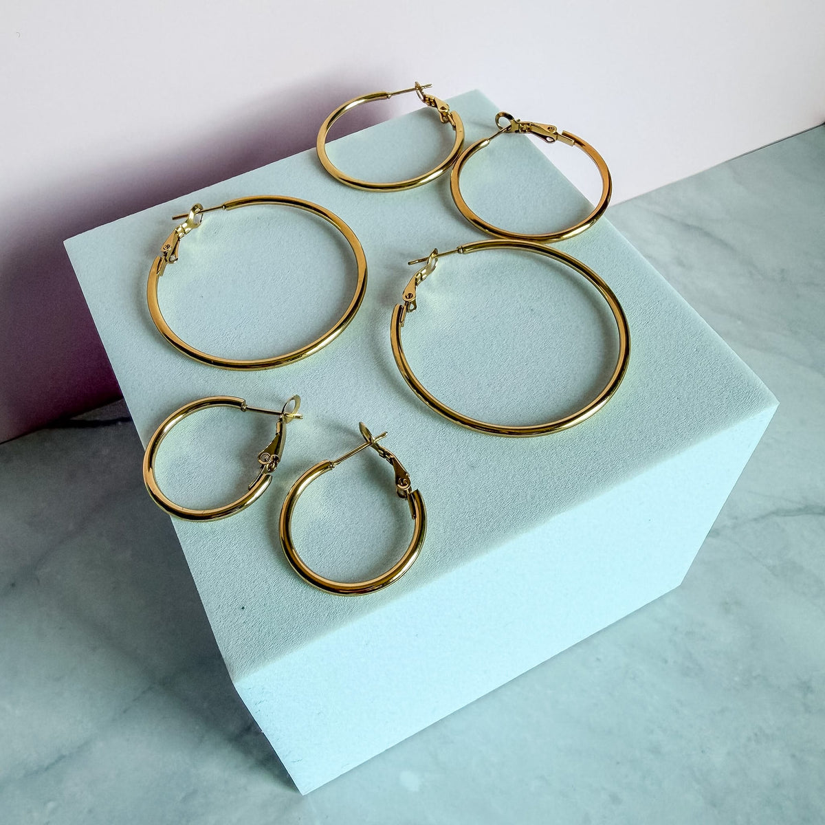 FIONA GRACE Earrings Gold Hoop Earring Set • 3 Pairs Stacked 18K Gold Tarnish Free Waterproof Hoops