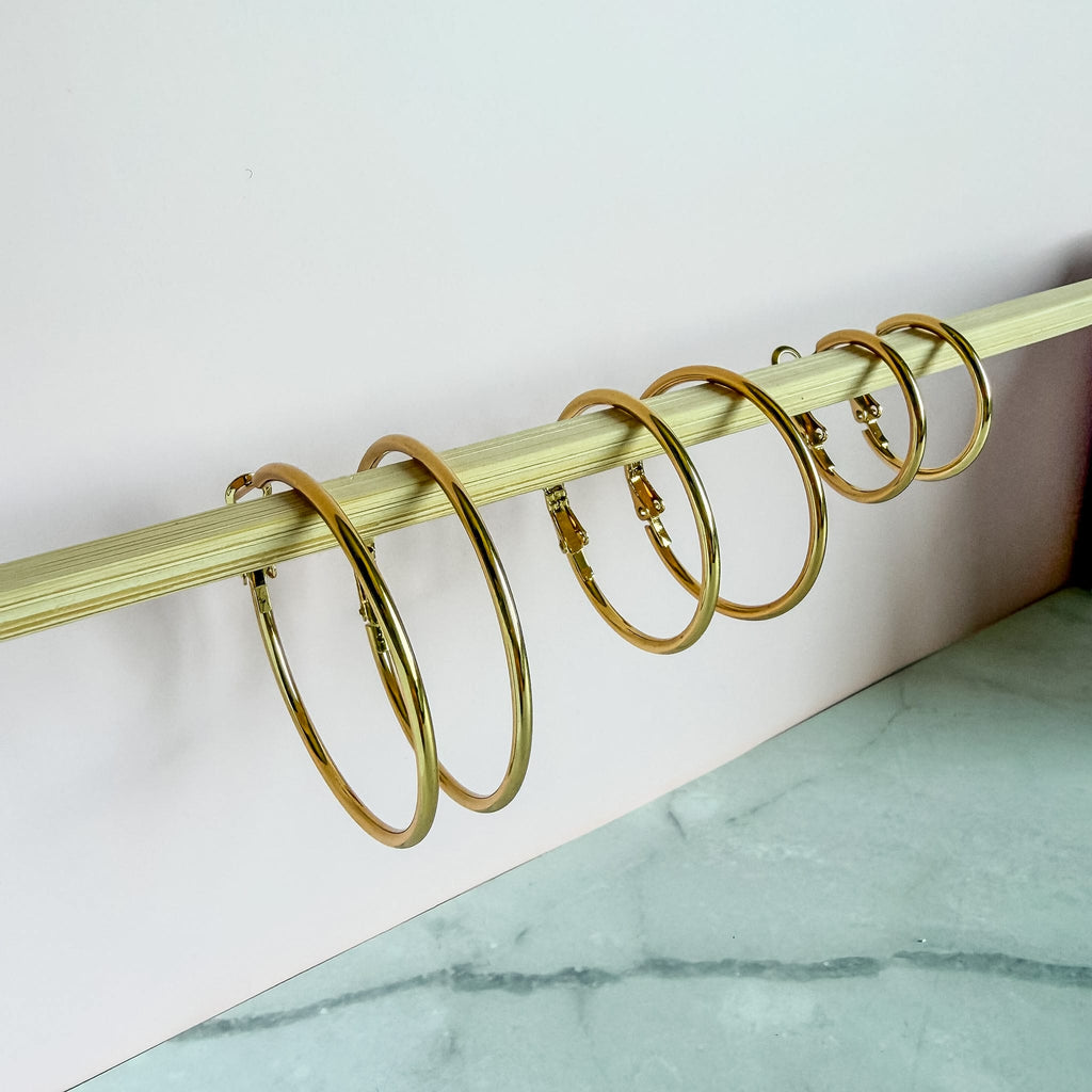FIONA GRACE Earrings Gold Hoop Earring Set • 3 Pairs Stacked 18K Gold Tarnish Free Waterproof Hoops