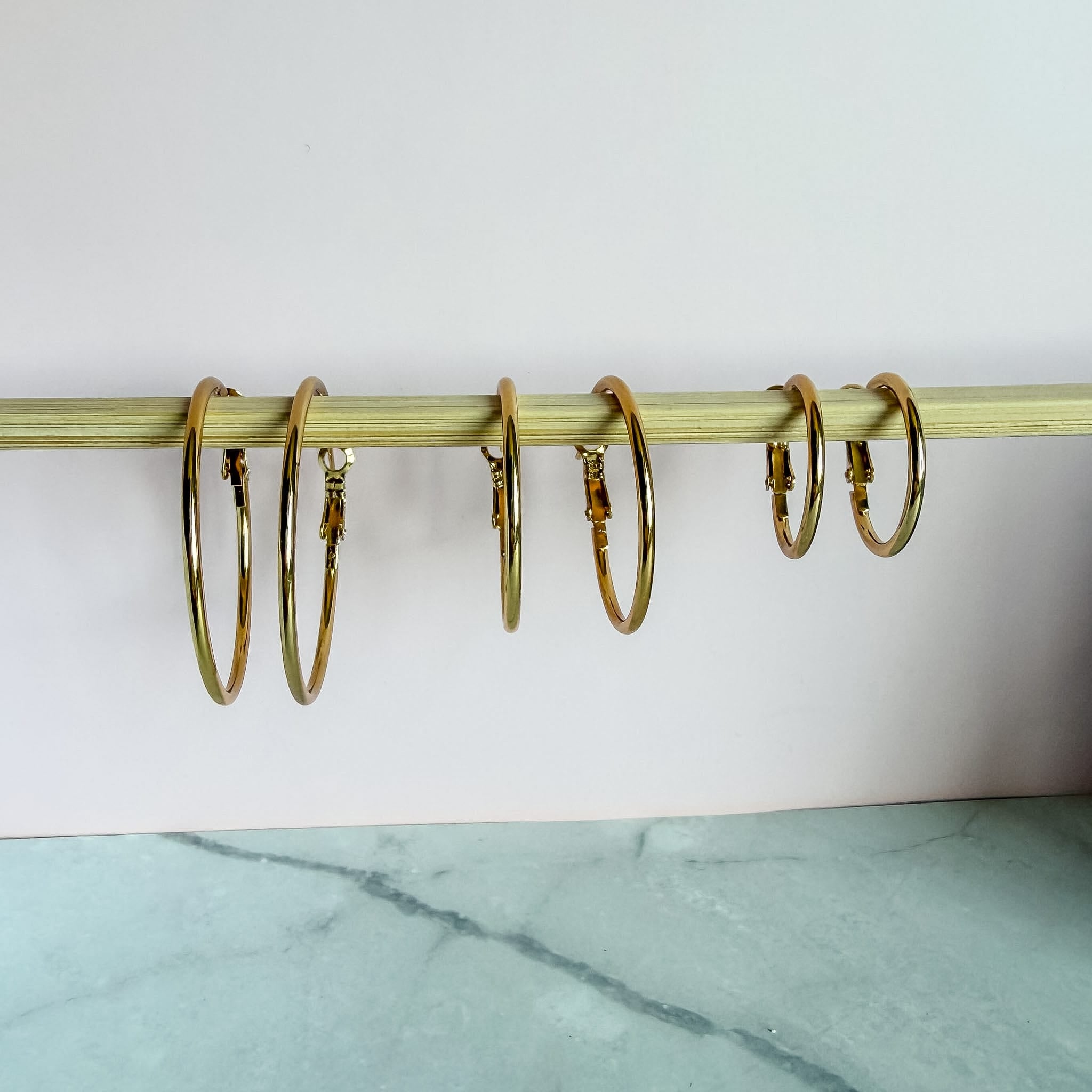 FIONA GRACE Earrings Gold Hoop Earring Set • 3 Pairs Stacked 18K Gold Tarnish Free Waterproof Hoops