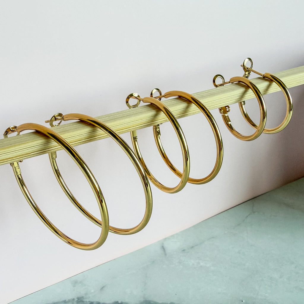 FIONA GRACE Earrings Gold Hoop Earring Set • 3 Pairs Stacked 18K Gold Tarnish Free Waterproof Hoops