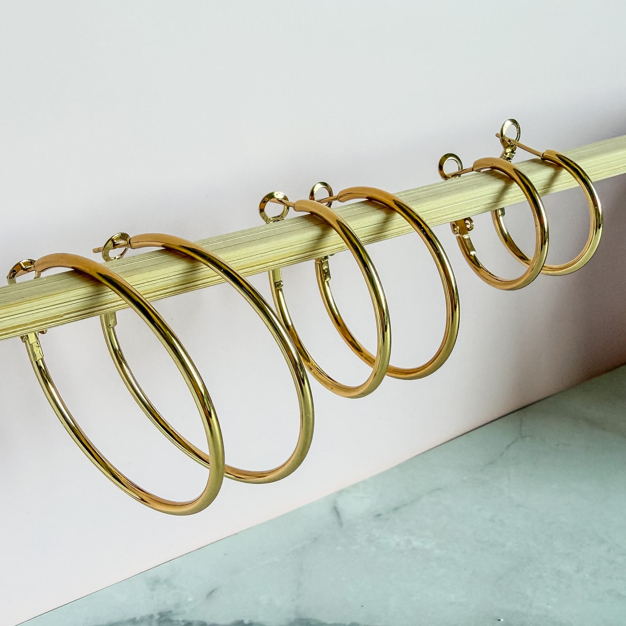 FIONA GRACE Earrings Gold Hoop Earring Set • 3 Pairs Stacked 18K Gold Tarnish Free Waterproof Hoops