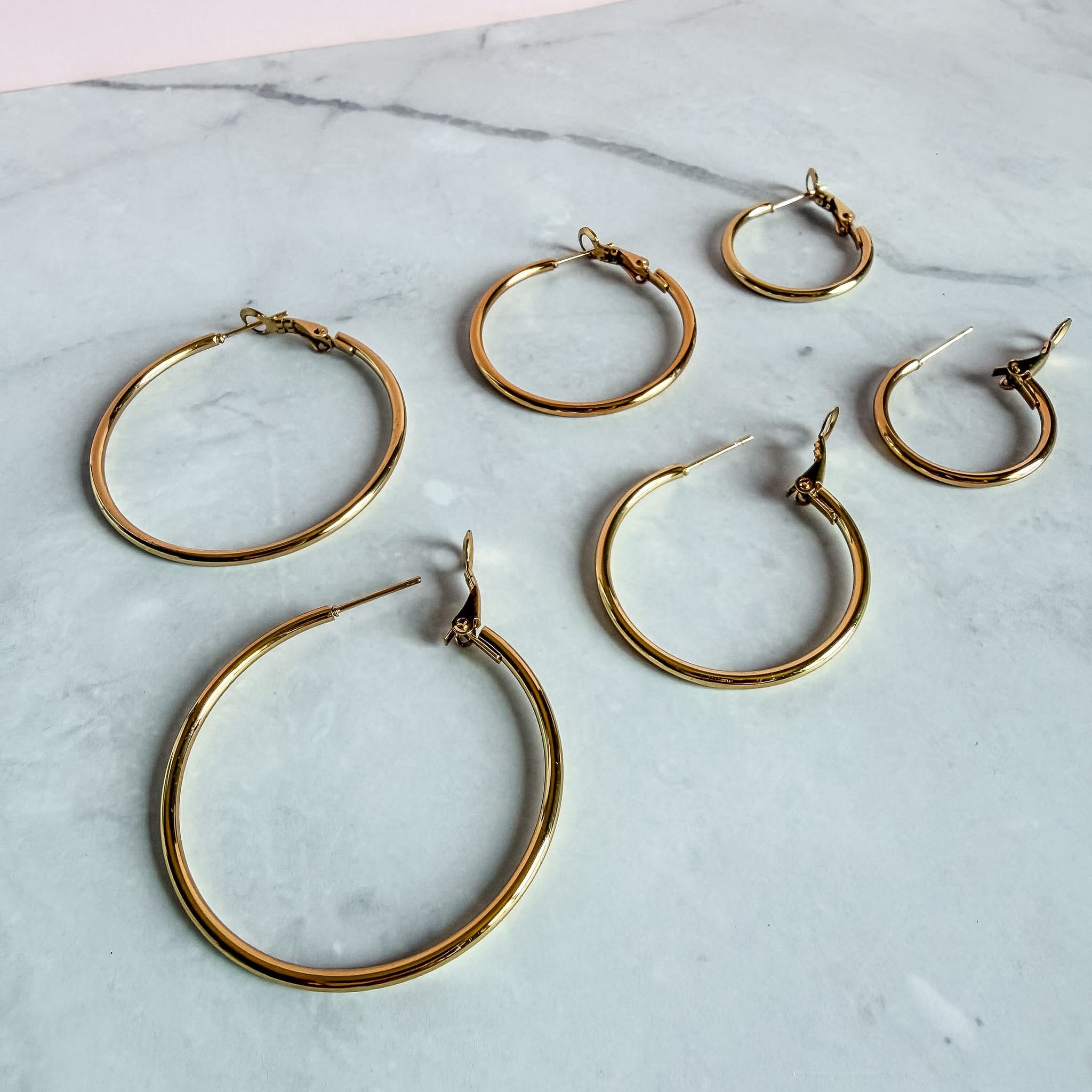 FIONA GRACE Earrings Gold Hoop Earring Set • 3 Pairs Stacked 18K Gold Tarnish Free Waterproof Hoops