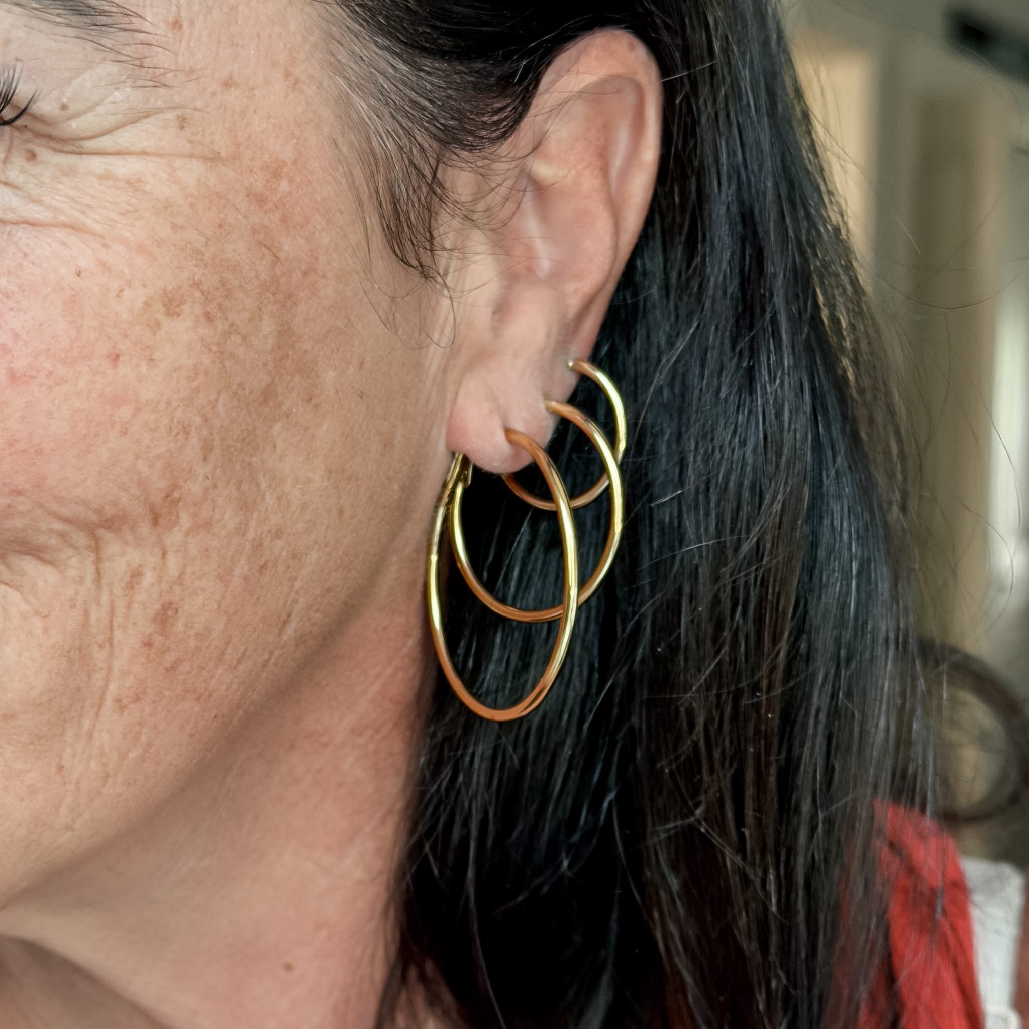 FIONA GRACE Earrings Gold Hoop Earring Set • 3 Pairs Stacked 18K Gold Tarnish Free Waterproof Hoops