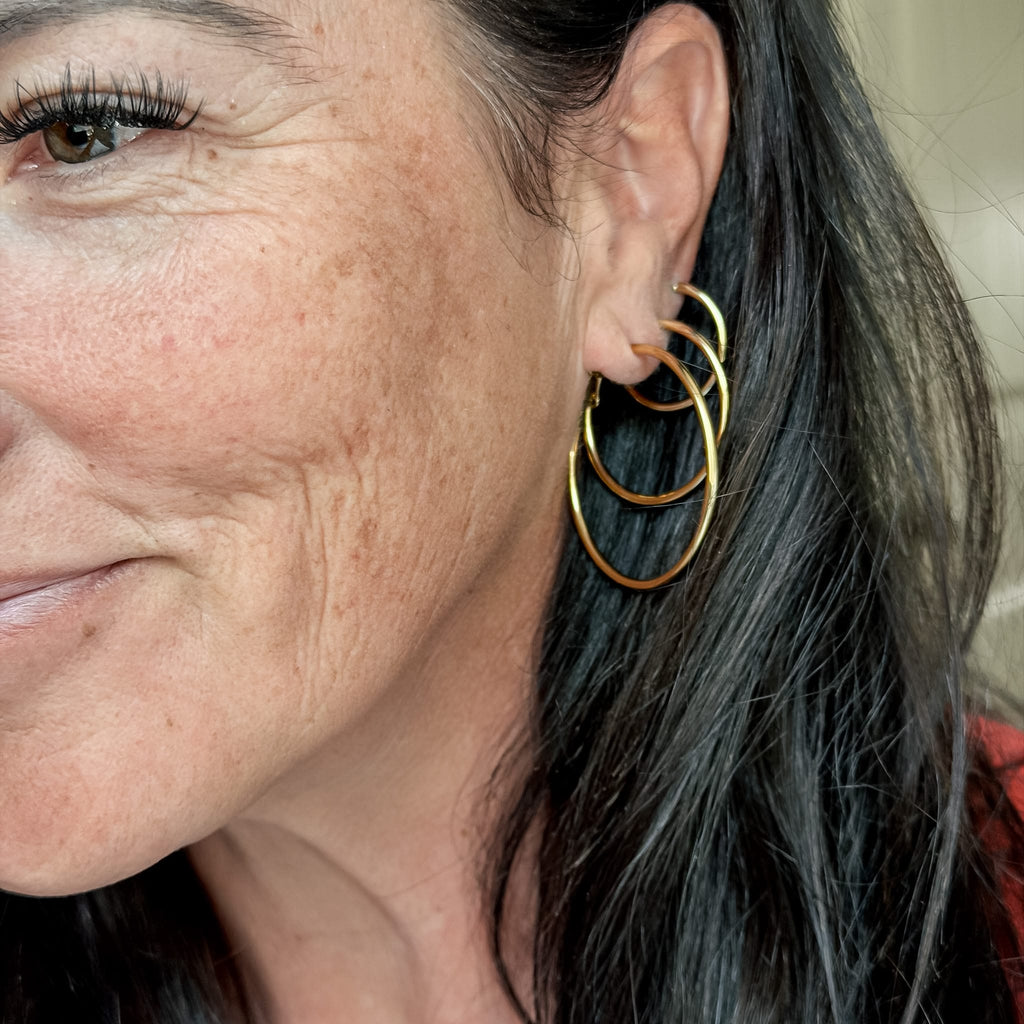 FIONA GRACE Earrings Gold Hoop Earring Set • 3 Pairs Stacked 18K Gold Tarnish Free Waterproof Hoops