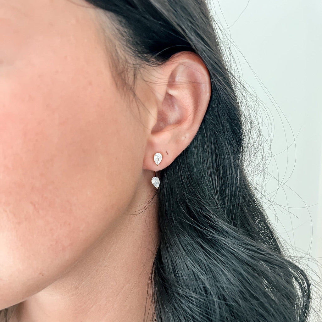 FIONA GRACE Earrings Pear Cut Earring Jackets- 18k Gold Front Back Earrings