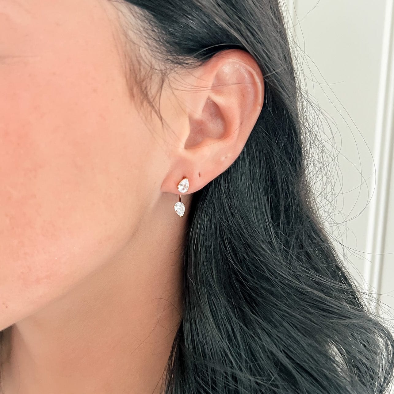 FIONA GRACE Earrings Pear Cut Earring Jackets- 18k Gold Front Back Earrings