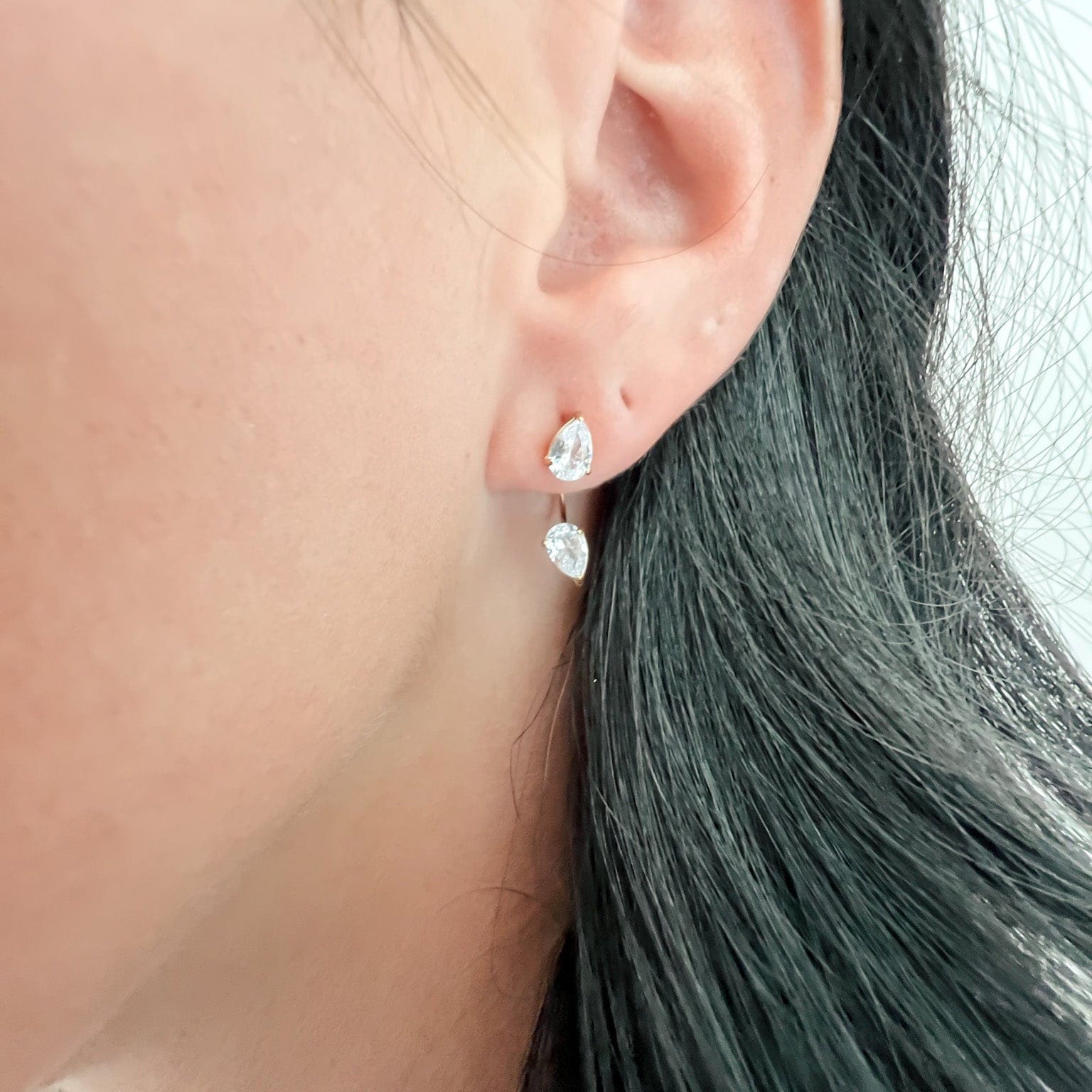 FIONA GRACE Earrings Pear Cut Earring Jackets- 18k Gold Front Back Earrings