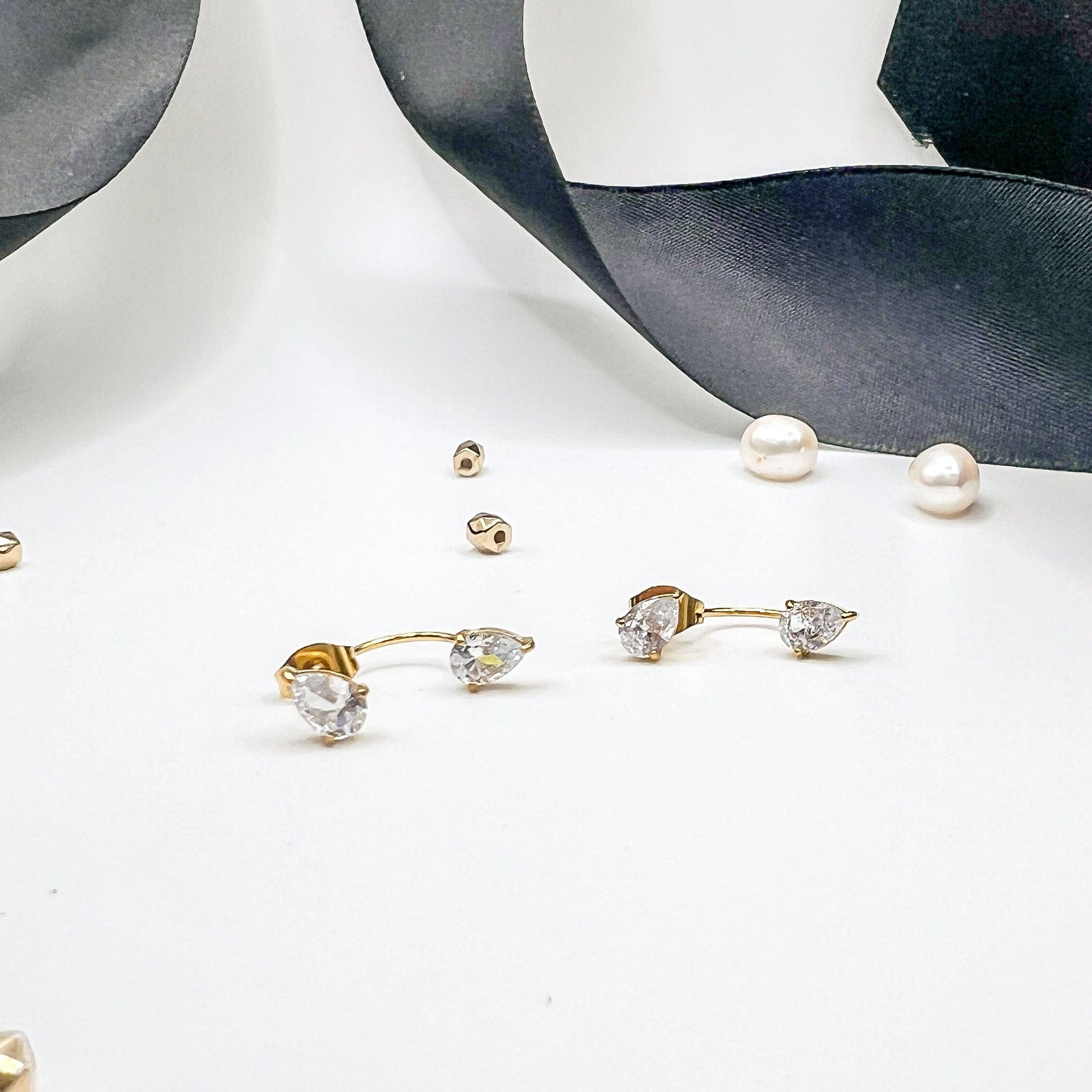 FIONA GRACE Earrings Pear Cut Earring Jackets- 18k Gold Front Back Earrings