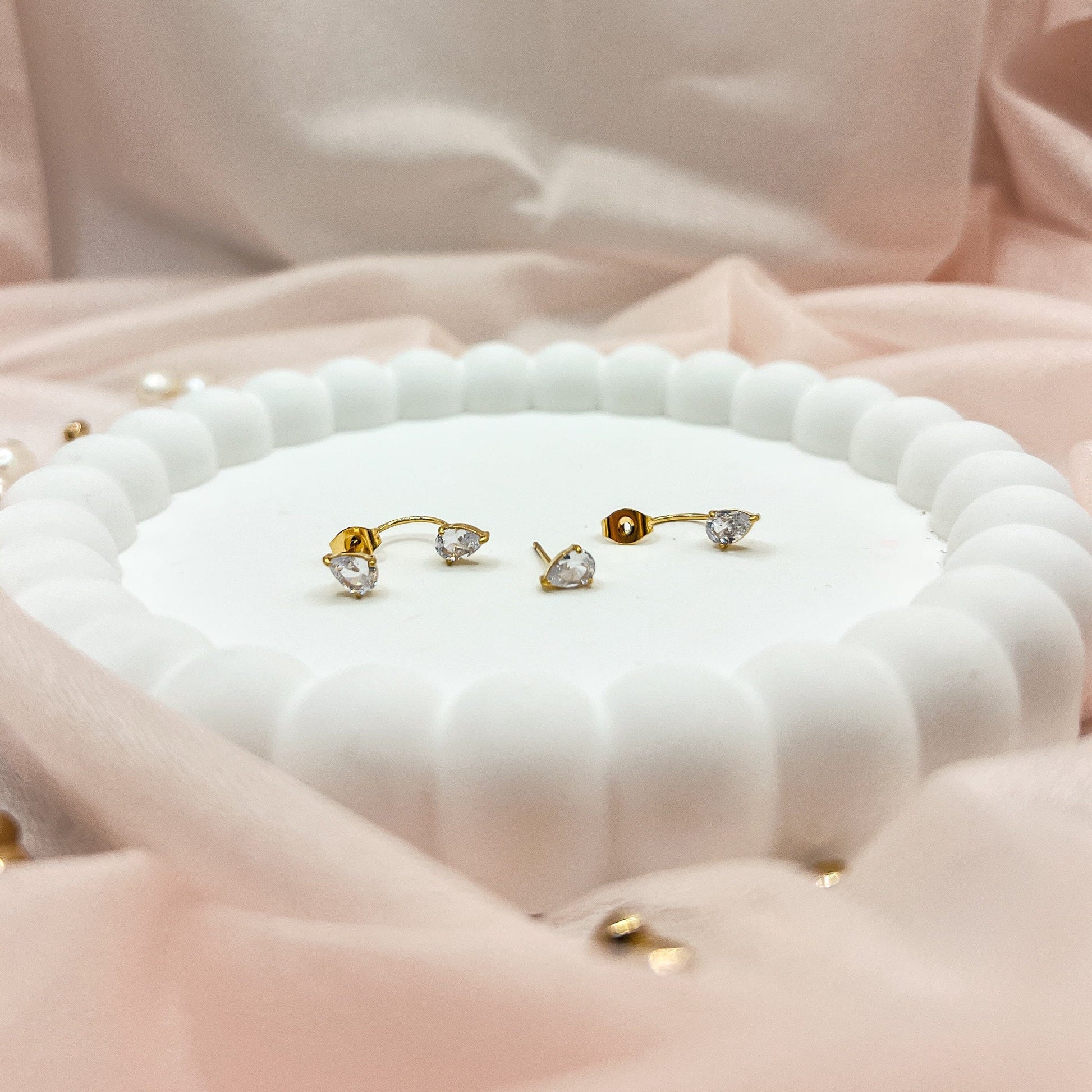 FIONA GRACE Earrings Pear Cut Earring Jackets- 18k Gold Front Back Earrings