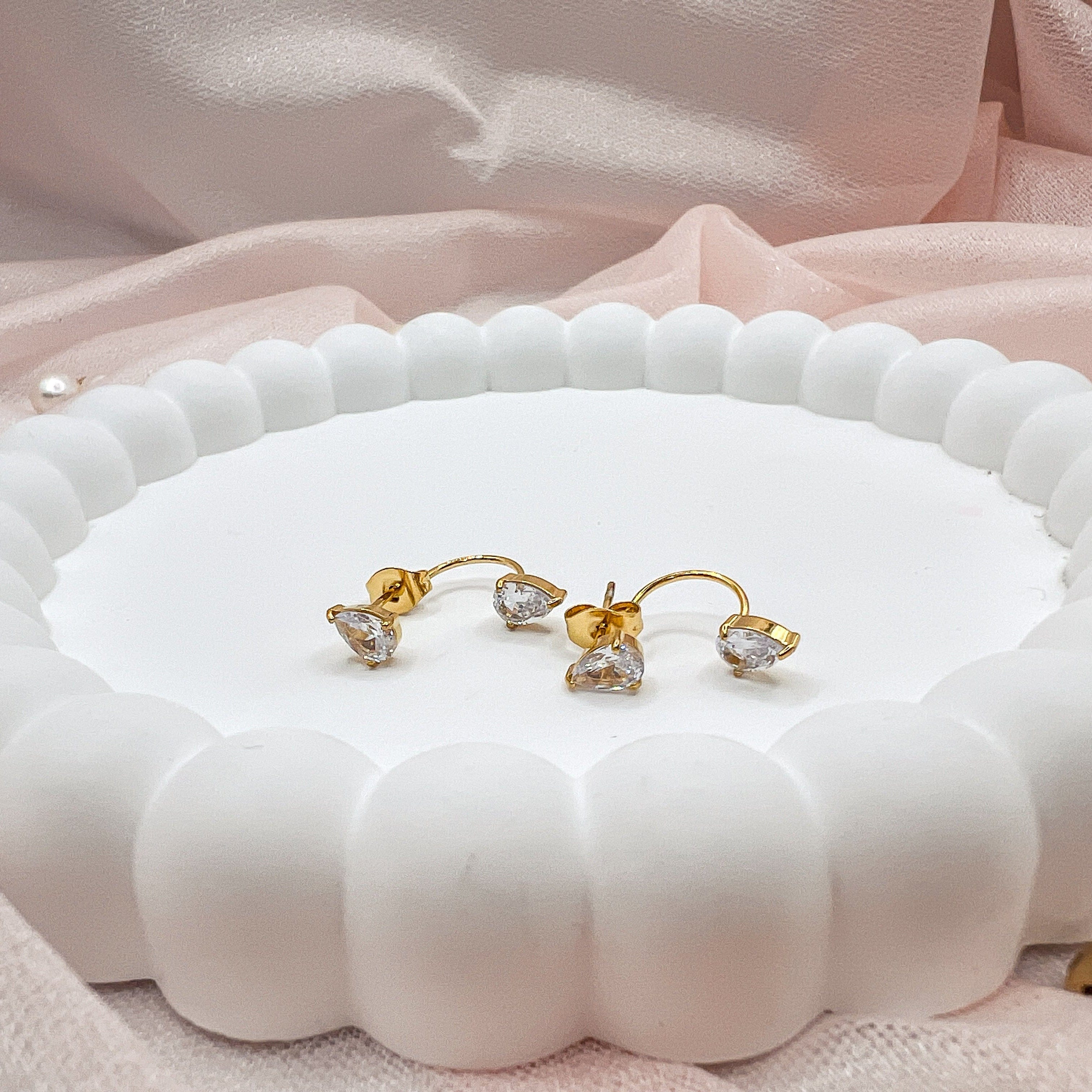 FIONA GRACE Earrings Pear Cut Earring Jackets- 18k Gold Front Back Earrings