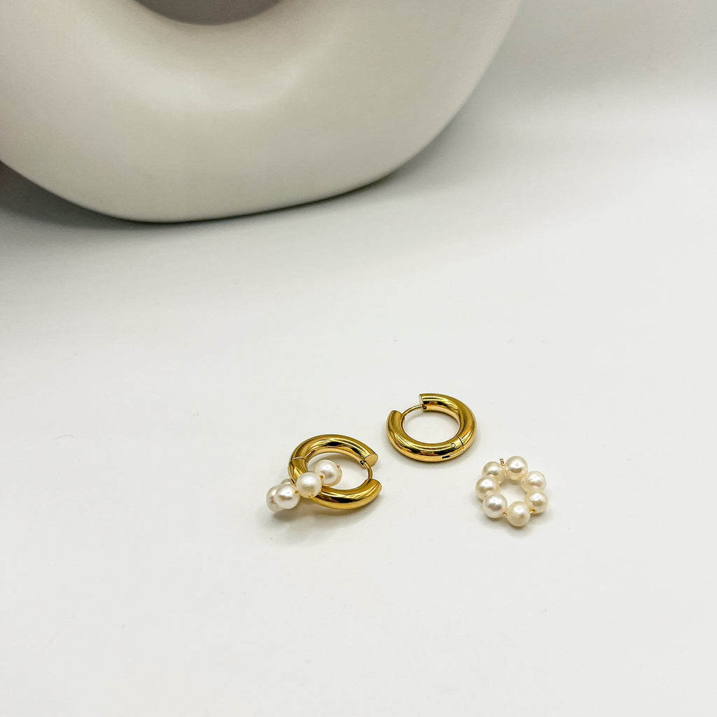 FIONA GRACE Earrings Pearls & Gold Hoop Earrings