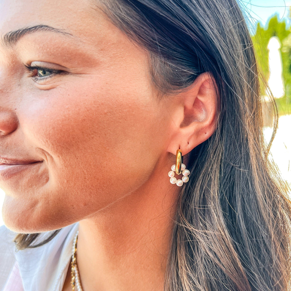 FIONA GRACE Earrings Pearls & Gold Hoop Earrings
