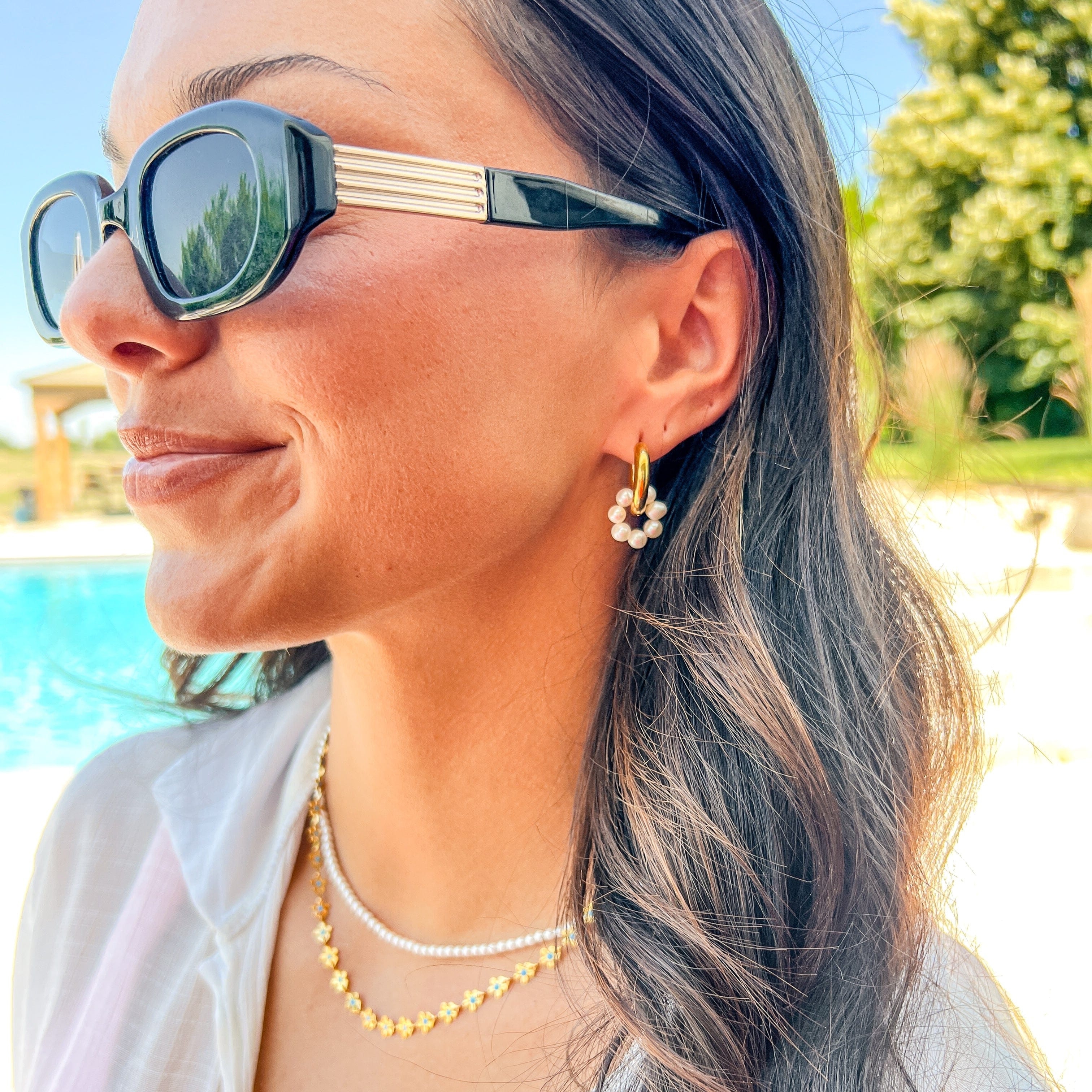 FIONA GRACE Earrings Pearls & Gold Hoop Earrings