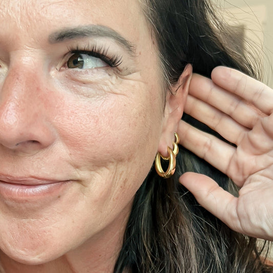 FIONA GRACE Earrings Trio Gold Huggie Hoops Earrings Set of 3- Waterproof