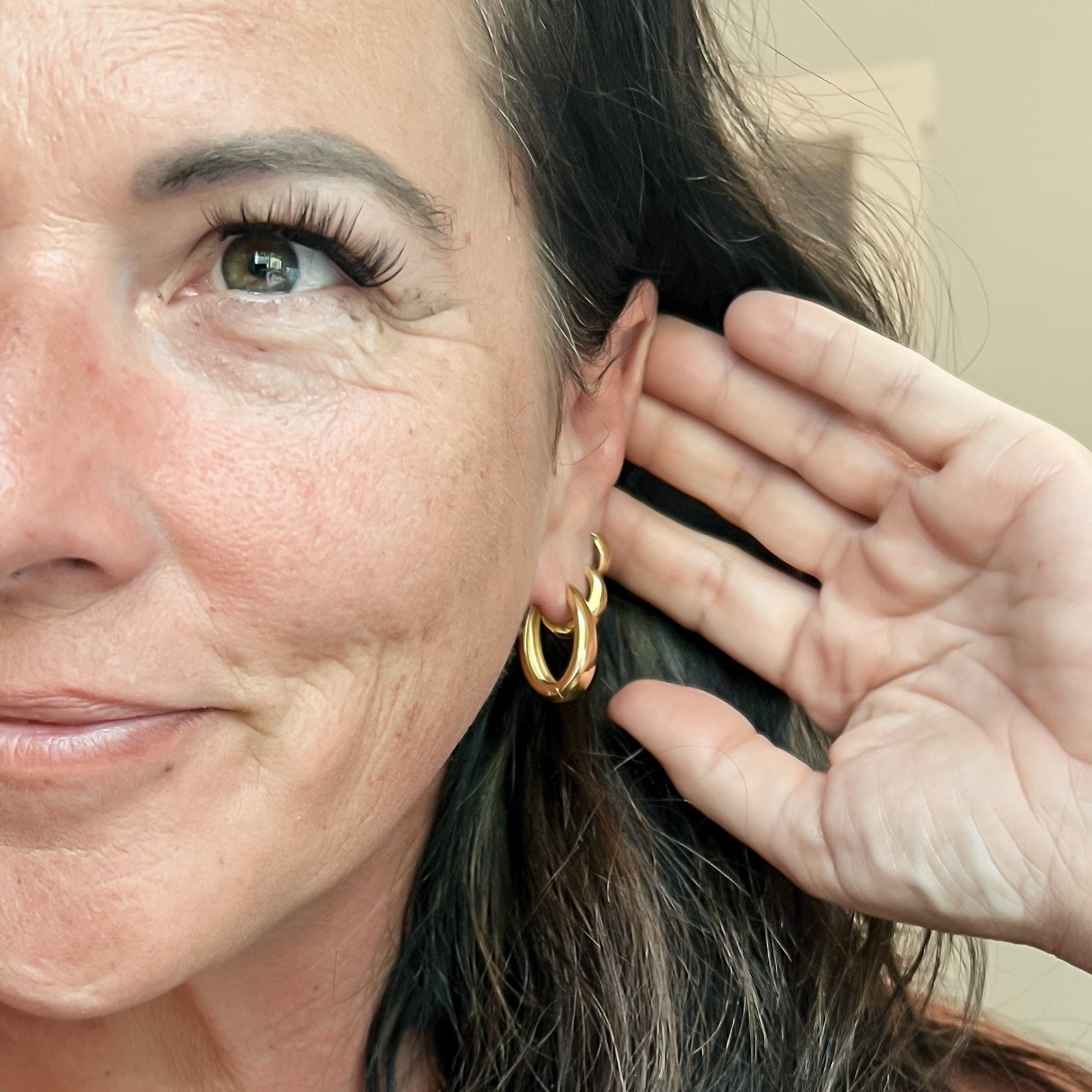 FIONA GRACE Earrings Trio Gold Huggie Hoops Earrings Set of 3- Waterproof