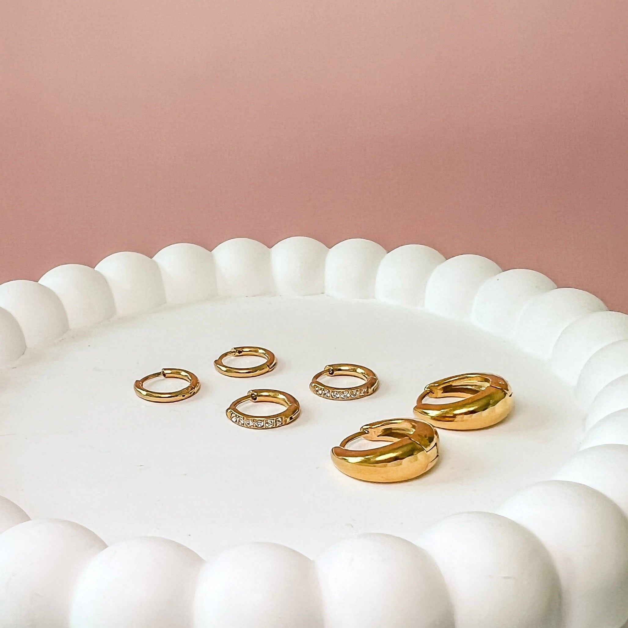 FIONA GRACE Earrings Trio Huggie Stack Set — 3 Pairs, Endless Ways to Wear | Waterproof Gold Huggies