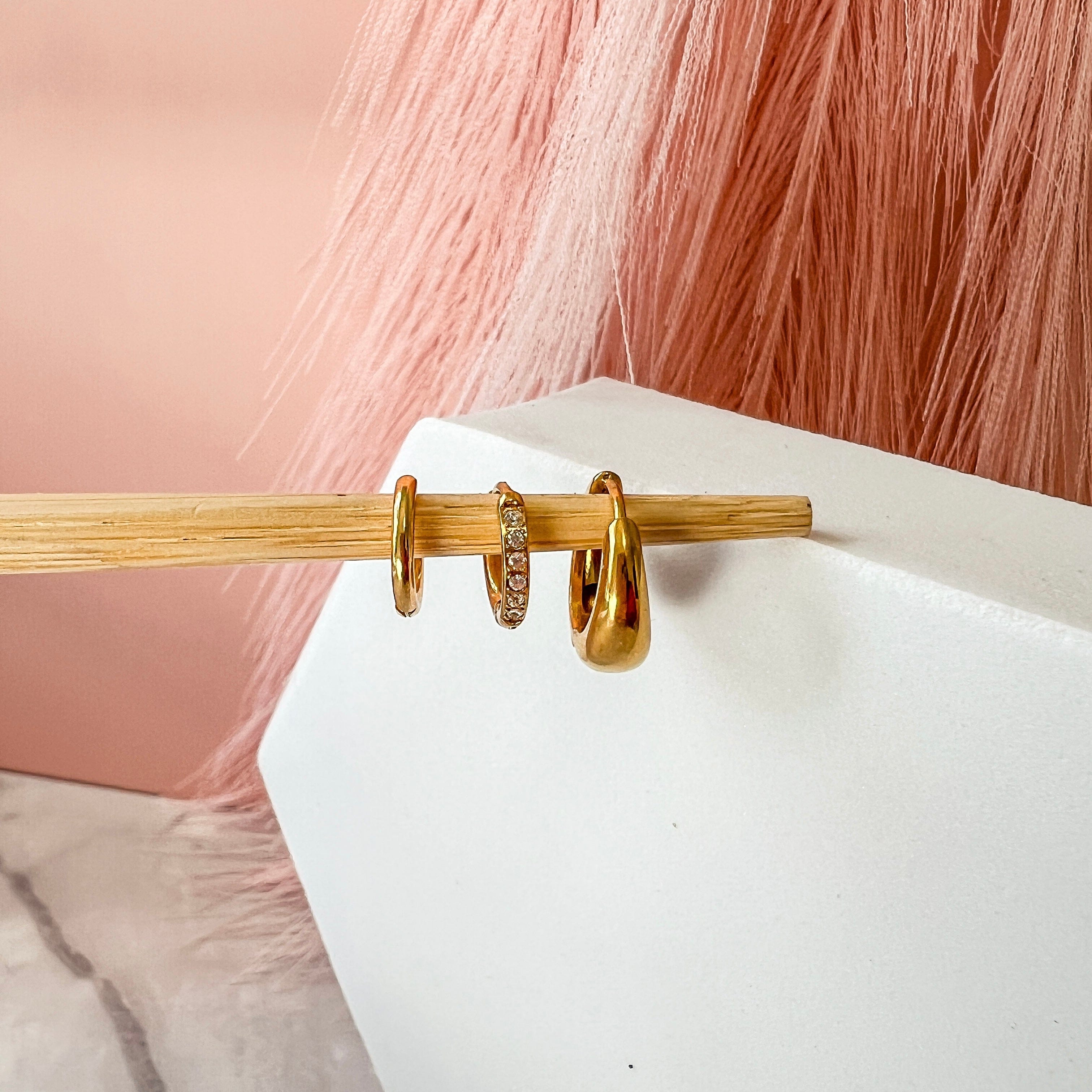 FIONA GRACE Earrings Trio Huggie Stack Set — 3 Pairs, Endless Ways to Wear | Waterproof Gold Huggies