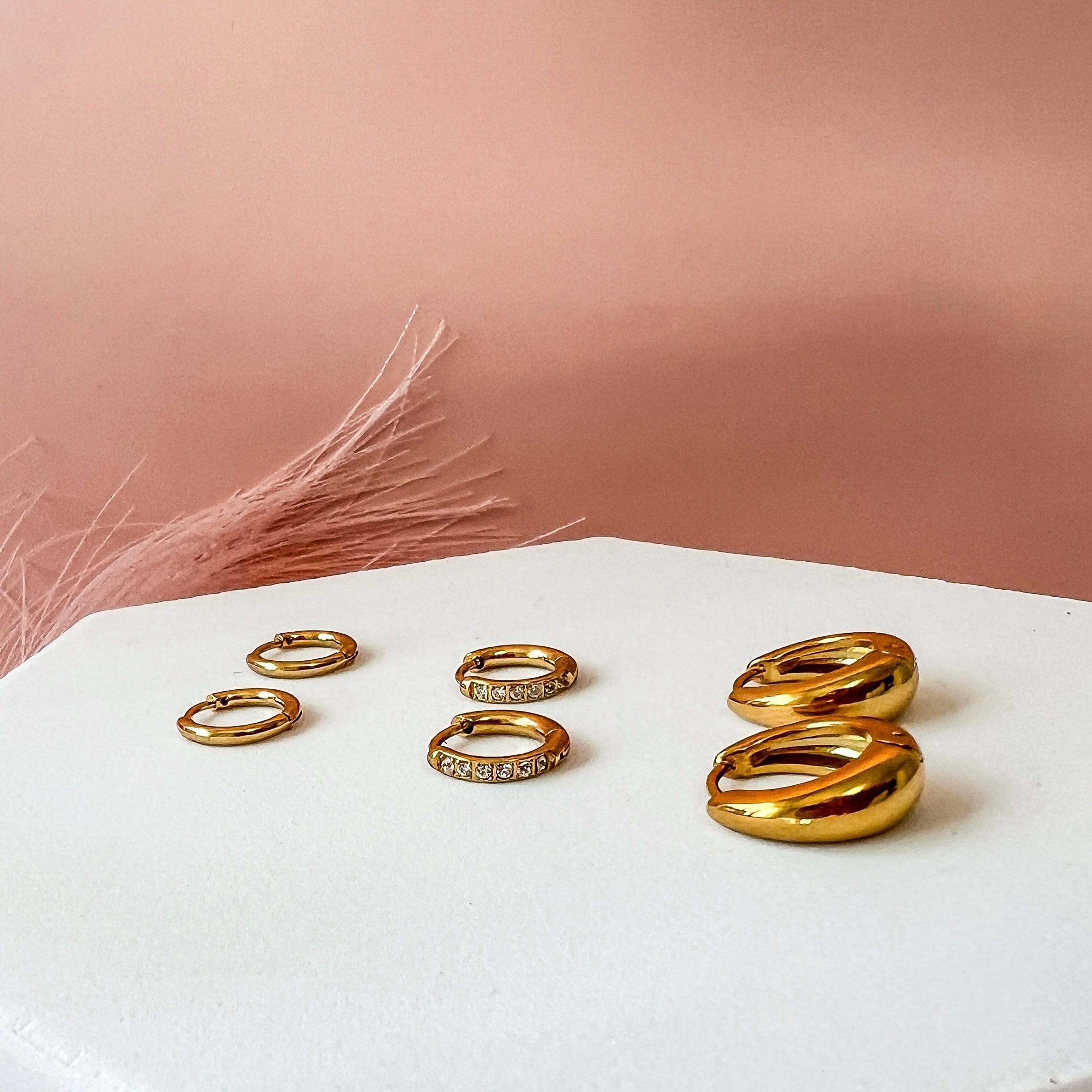 FIONA GRACE Earrings Trio Huggie Stack Set — 3 Pairs, Endless Ways to Wear | Waterproof Gold Huggies