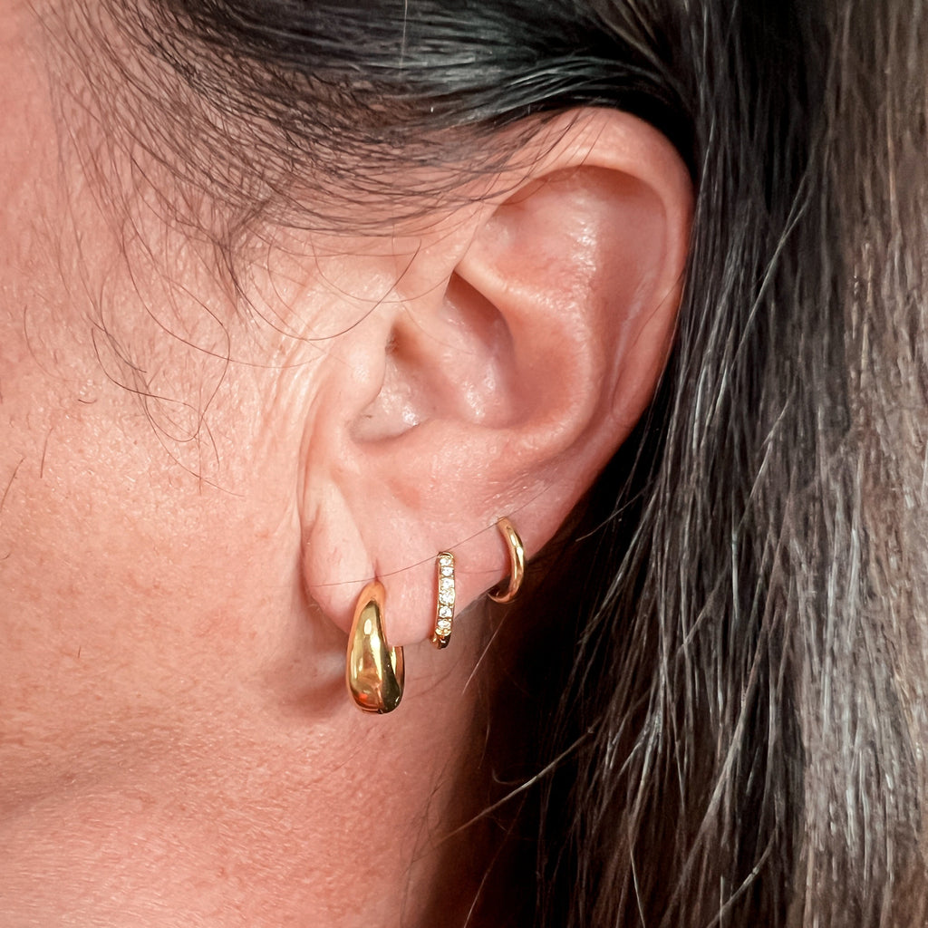 FIONA GRACE Earrings Trio Huggie Stack Set — 3 Pairs, Endless Ways to Wear | Waterproof Gold Huggies