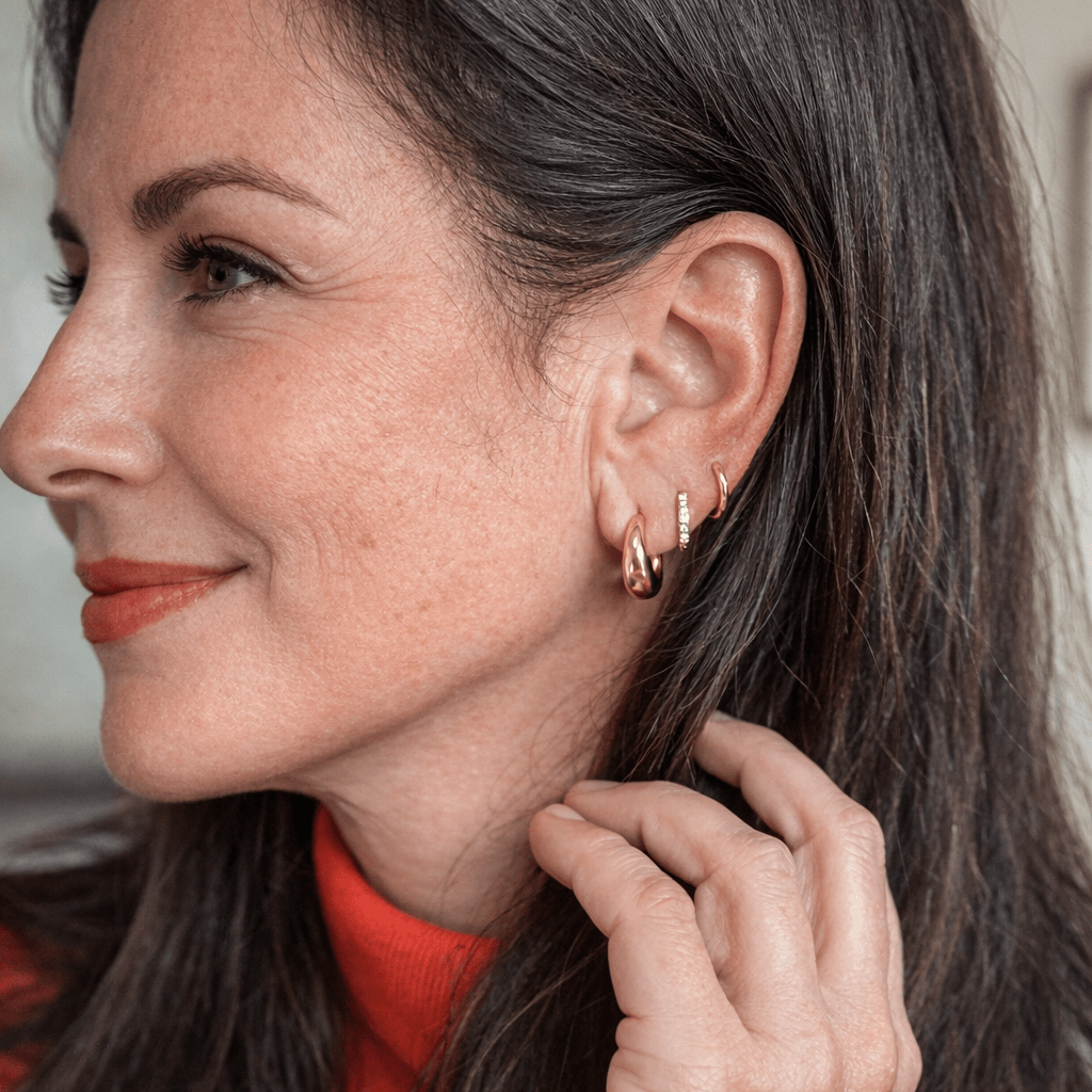 FIONA GRACE Earrings Trio Huggie Stack Set — 3 Pairs, Endless Ways to Wear | Waterproof Gold Huggies