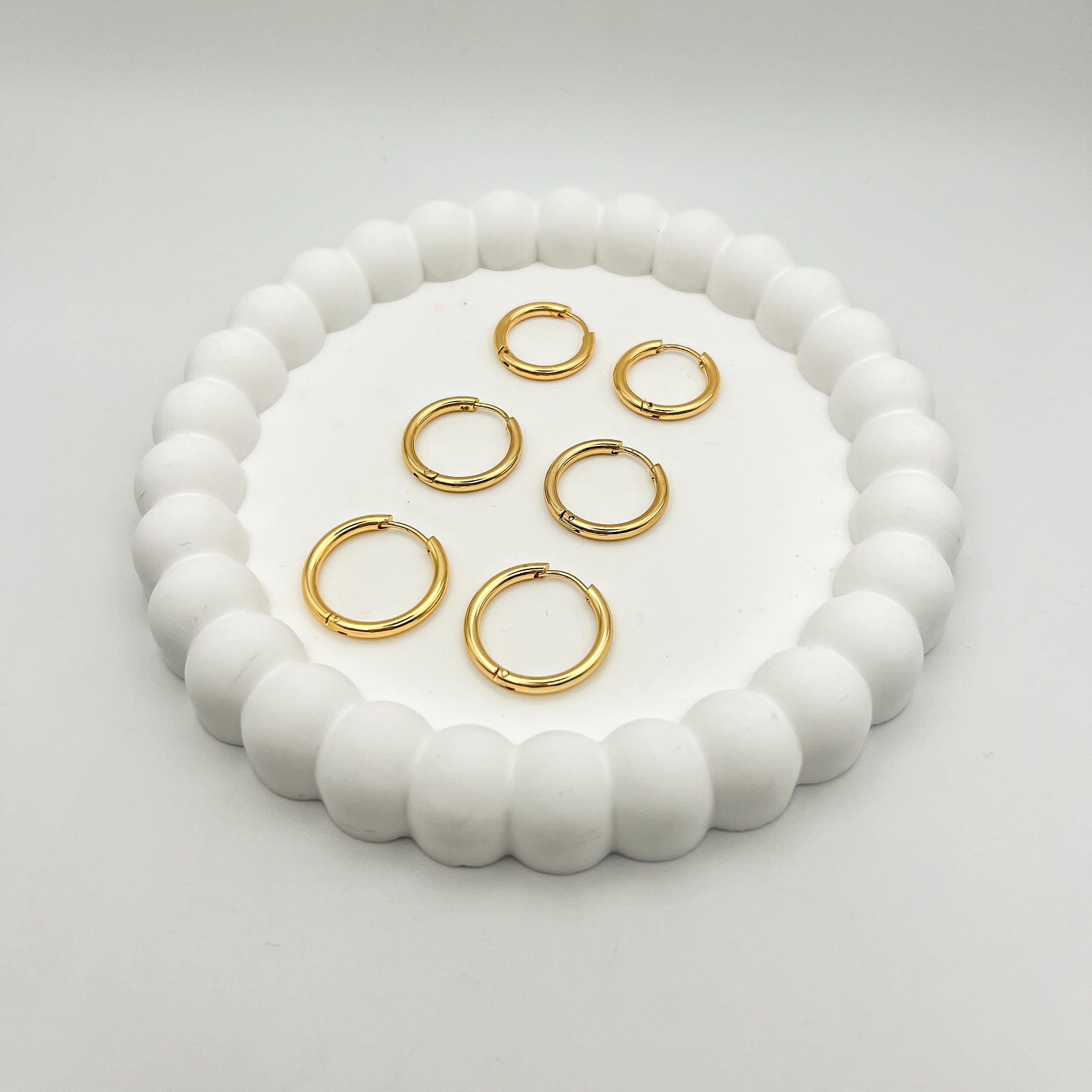 FIONA GRACE Larger 18k Gold Huggies- Set Of 3