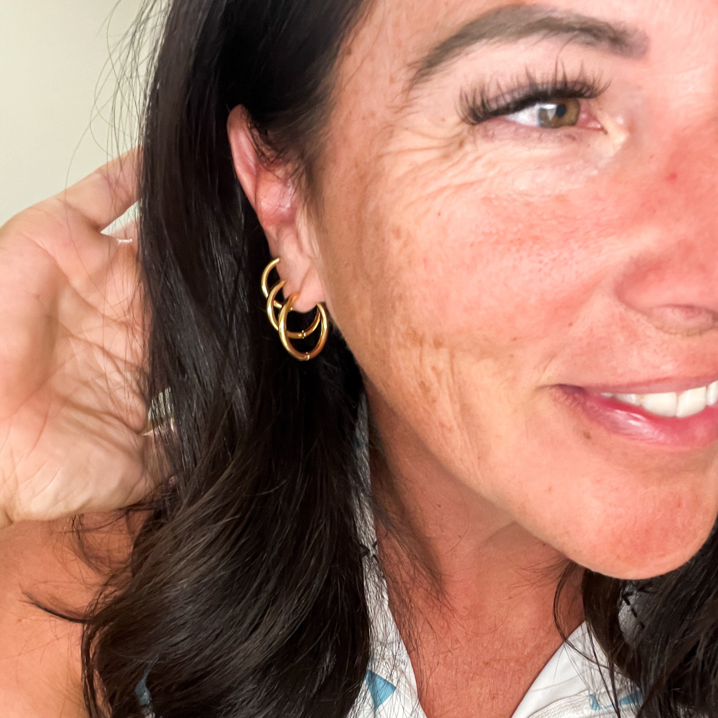 FIONA GRACE Larger 18k Gold Huggies- Set Of 3