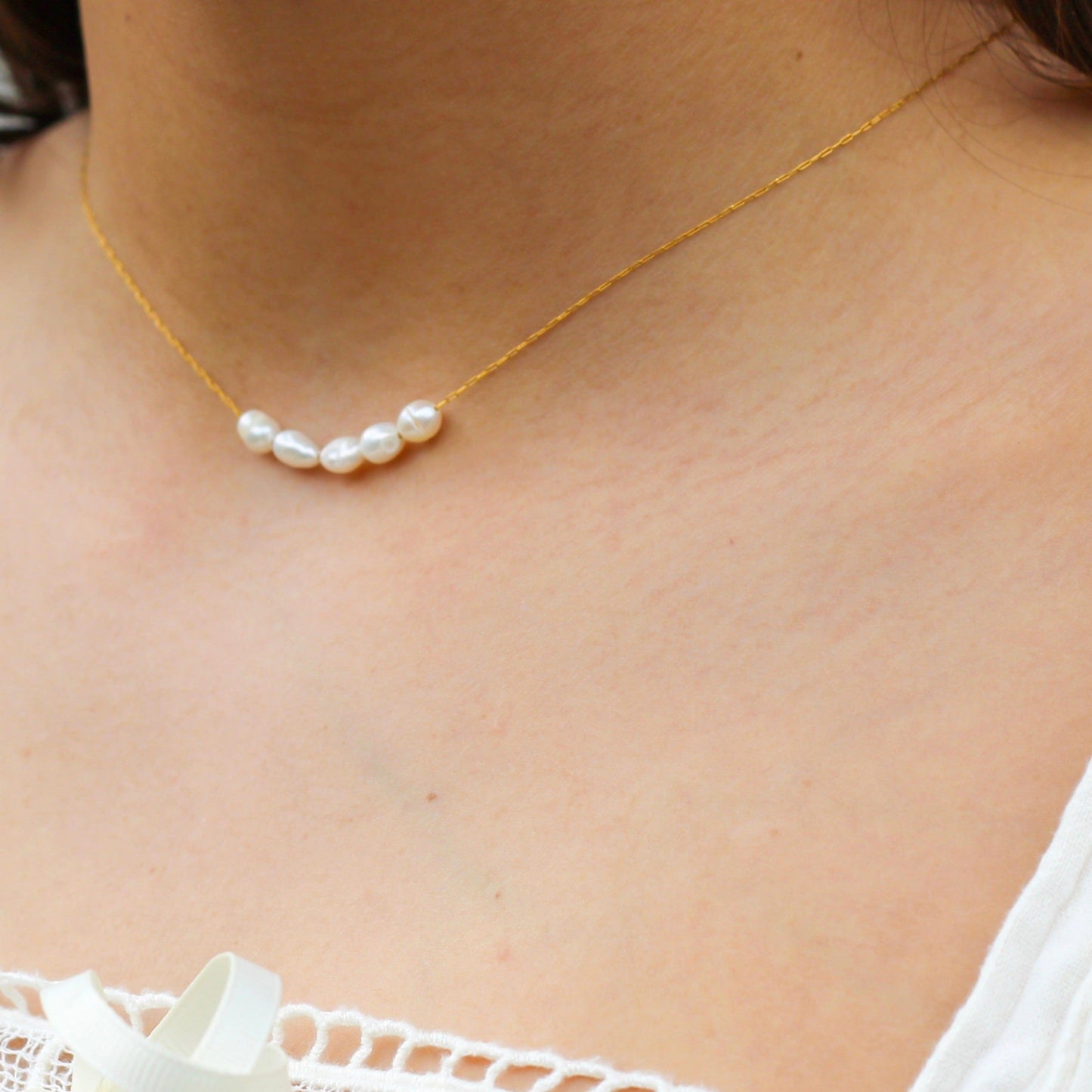 FIONA GRACE Necklaces 5 Freshwater Pearls Delicate Necklace- Waterproof