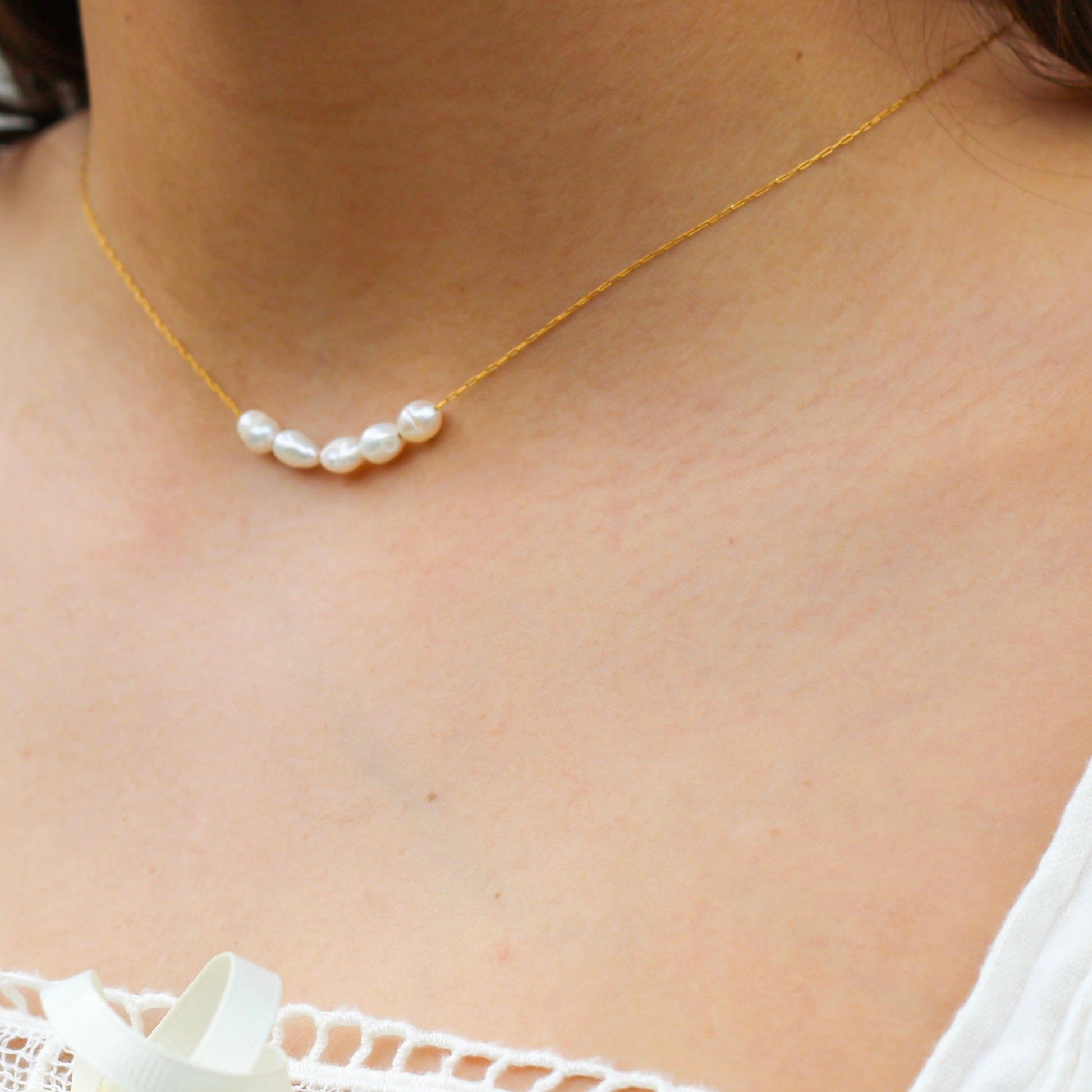 FIONA GRACE Necklaces 5 Freshwater Pearls Delicate Necklace- Waterproof