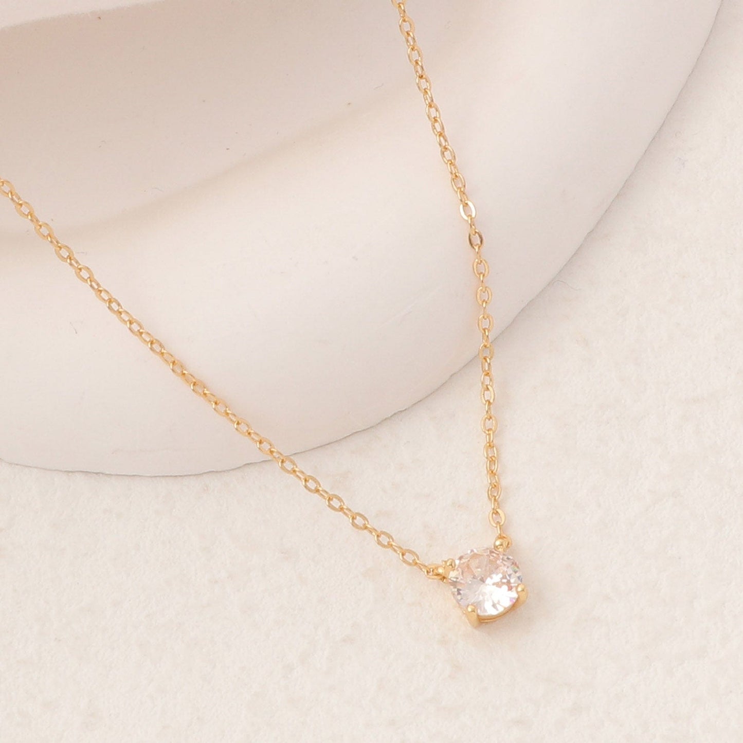 FIONA GRACE Necklaces Dainty Round Cubic Zirconia Pendant Necklace- Waterproof