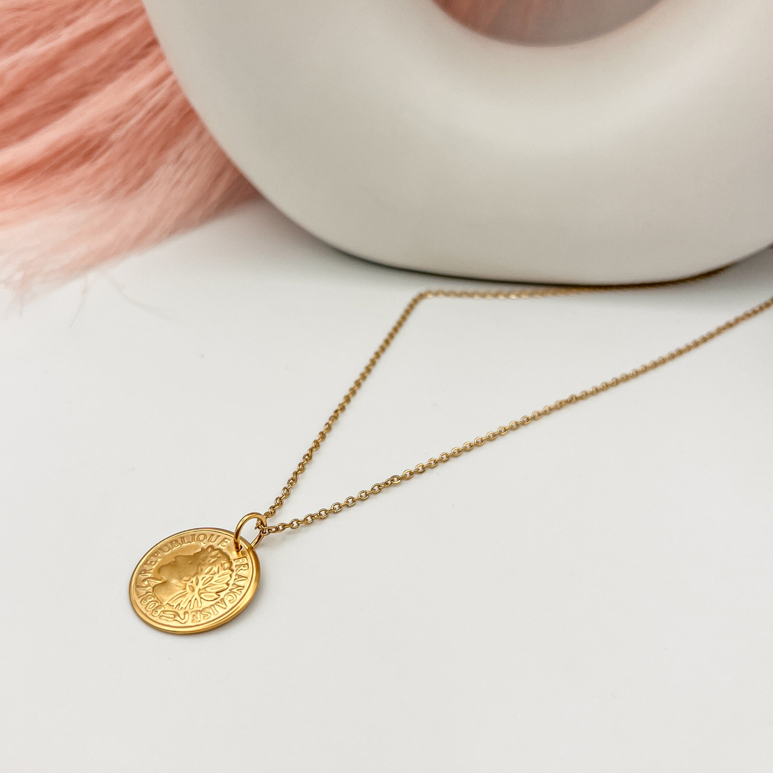 FIONA GRACE Necklaces French Coin 18K Gold Necklace
