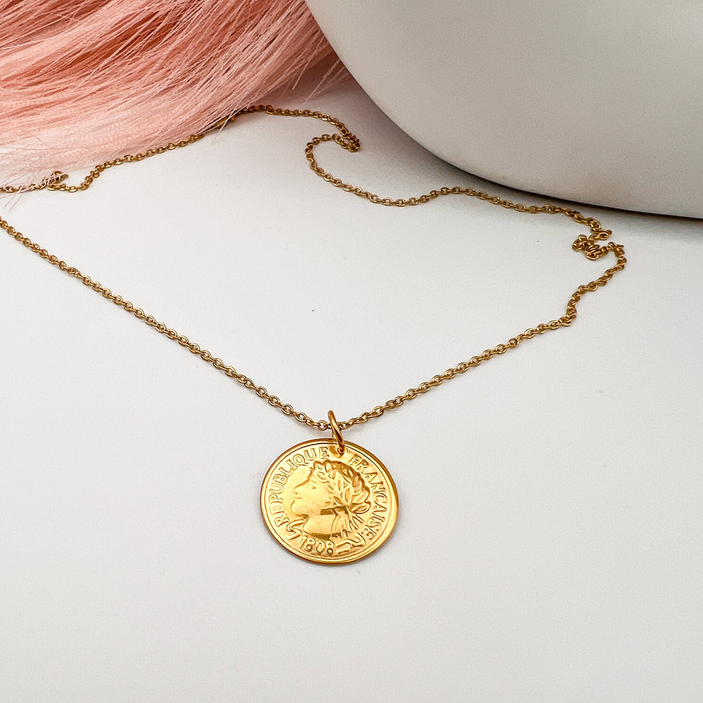 FIONA GRACE Necklaces French Coin 18K Gold Necklace