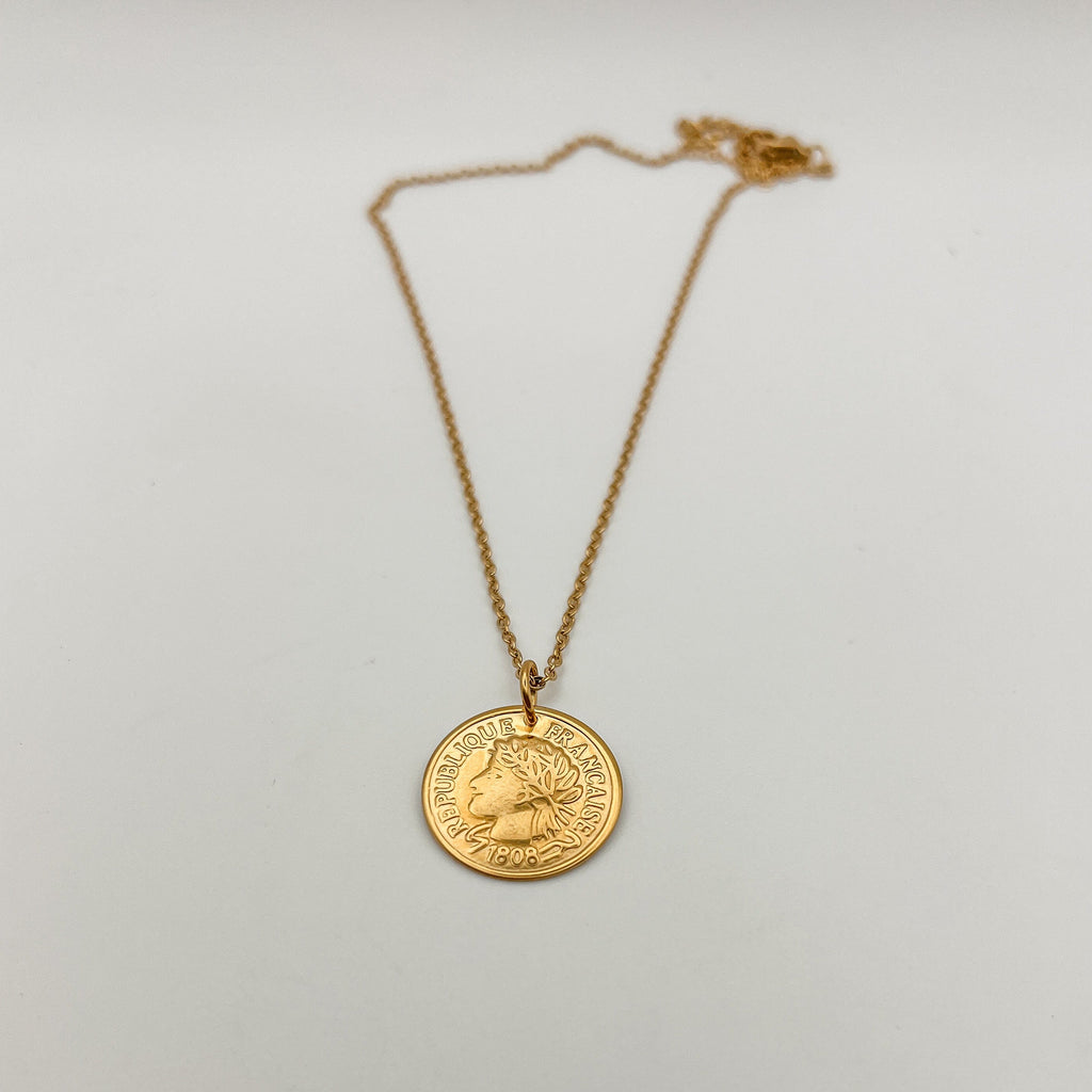 FIONA GRACE Necklaces French Coin 18K Gold Necklace