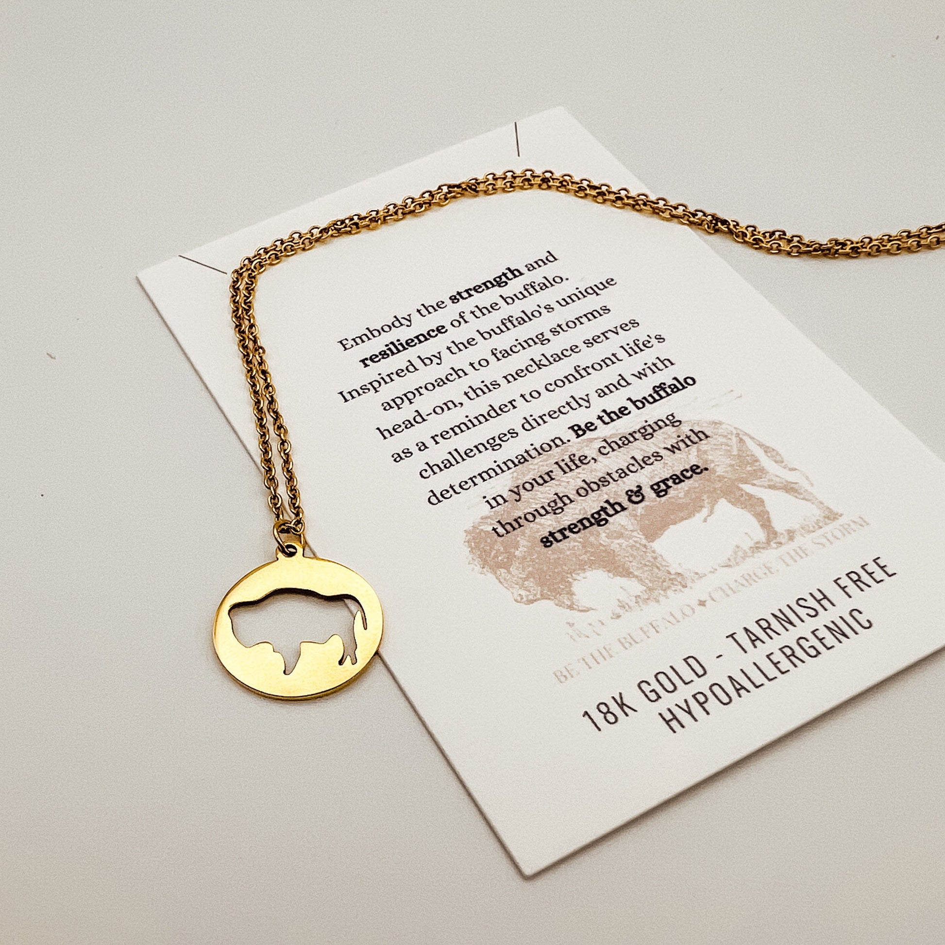 FIONA GRACE Necklaces Meaningful Buffalo Pendant Necklace, 18K Gold, Tarnish Free