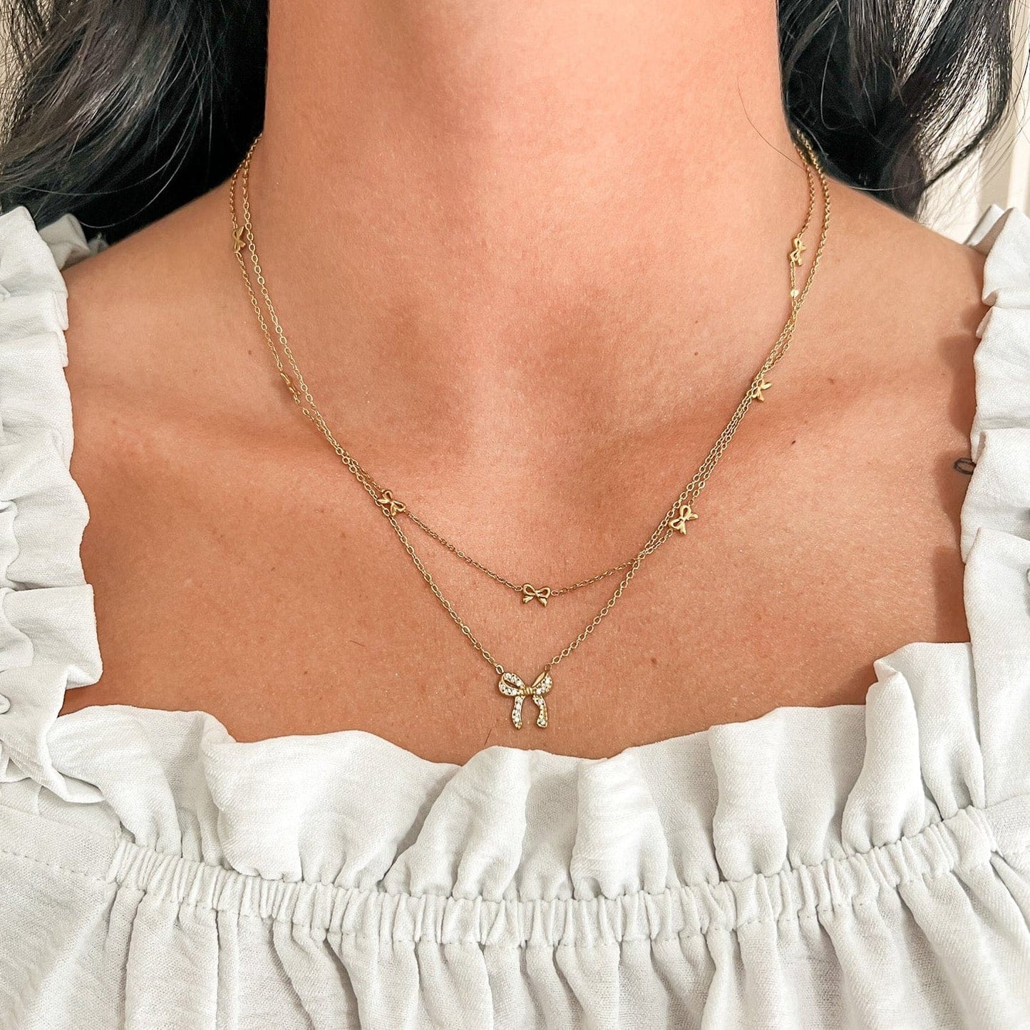 FIONA GRACE Necklaces Mini Bow 18k Gold Chain Necklace – Waterproof Layering Necklace
