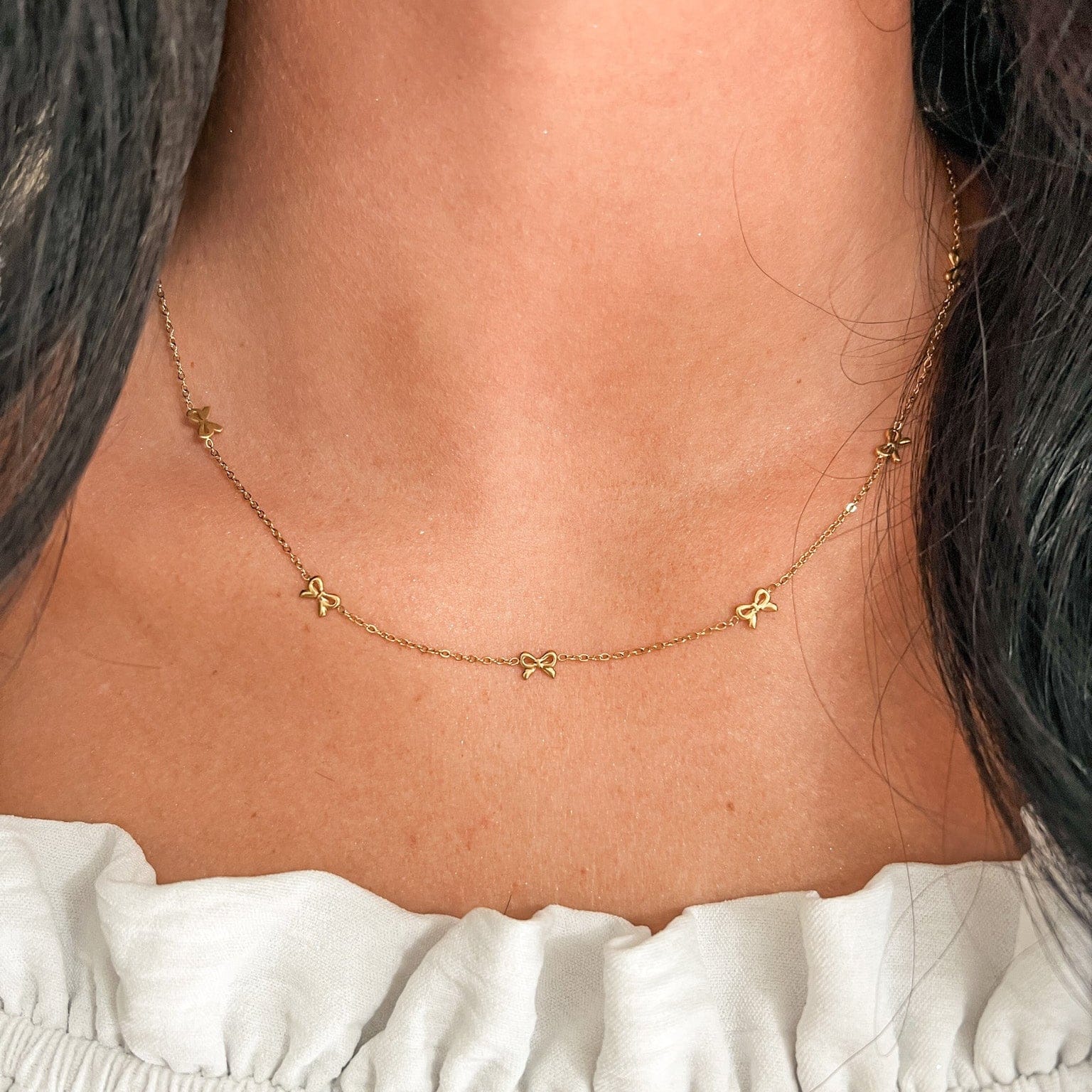 FIONA GRACE Necklaces Mini Bow 18k Gold Chain Necklace – Waterproof Layering Necklace