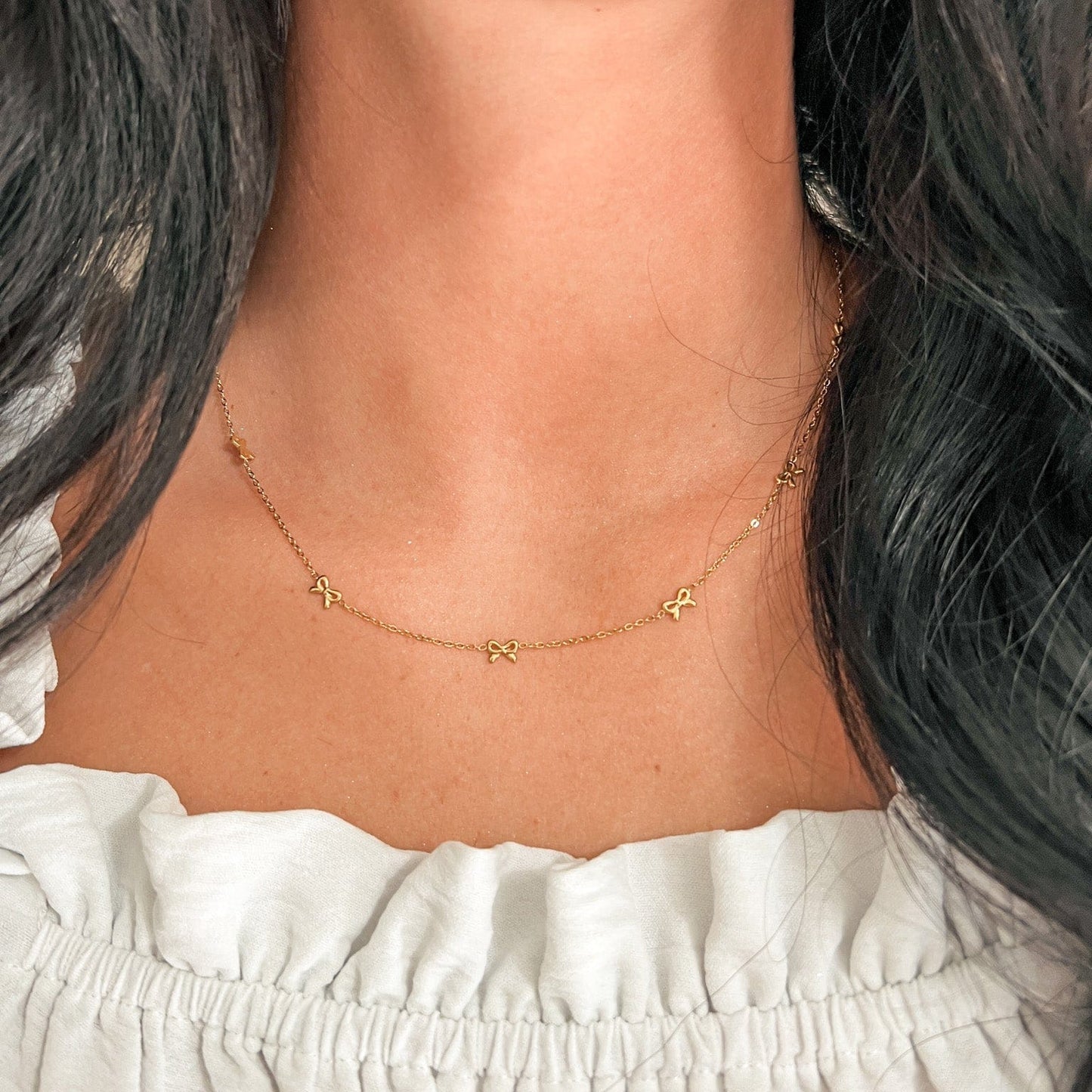 FIONA GRACE Necklaces Mini Bow 18k Gold Chain Necklace – Waterproof Layering Necklace