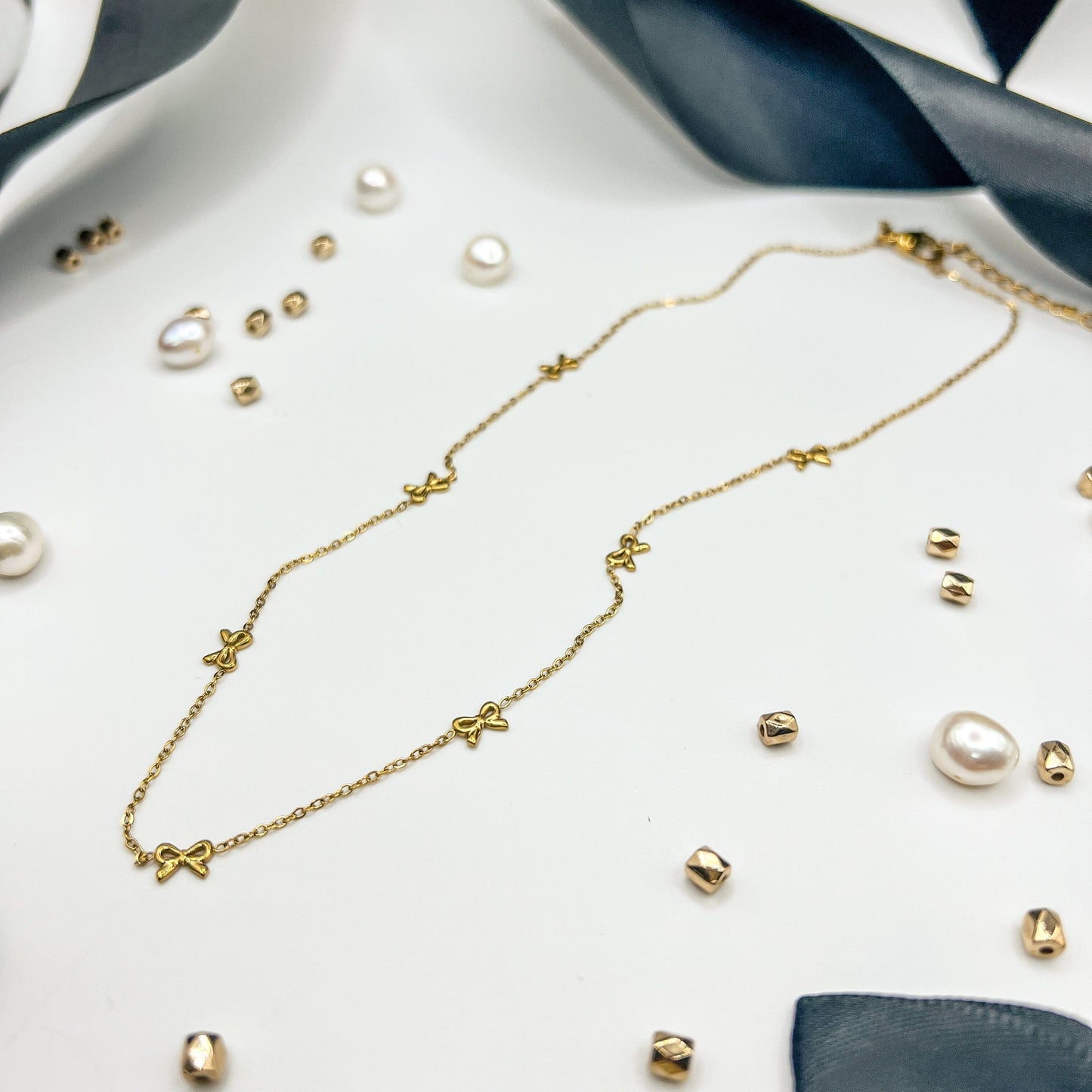 FIONA GRACE Necklaces Mini Bow 18k Gold Chain Necklace – Waterproof Layering Necklace