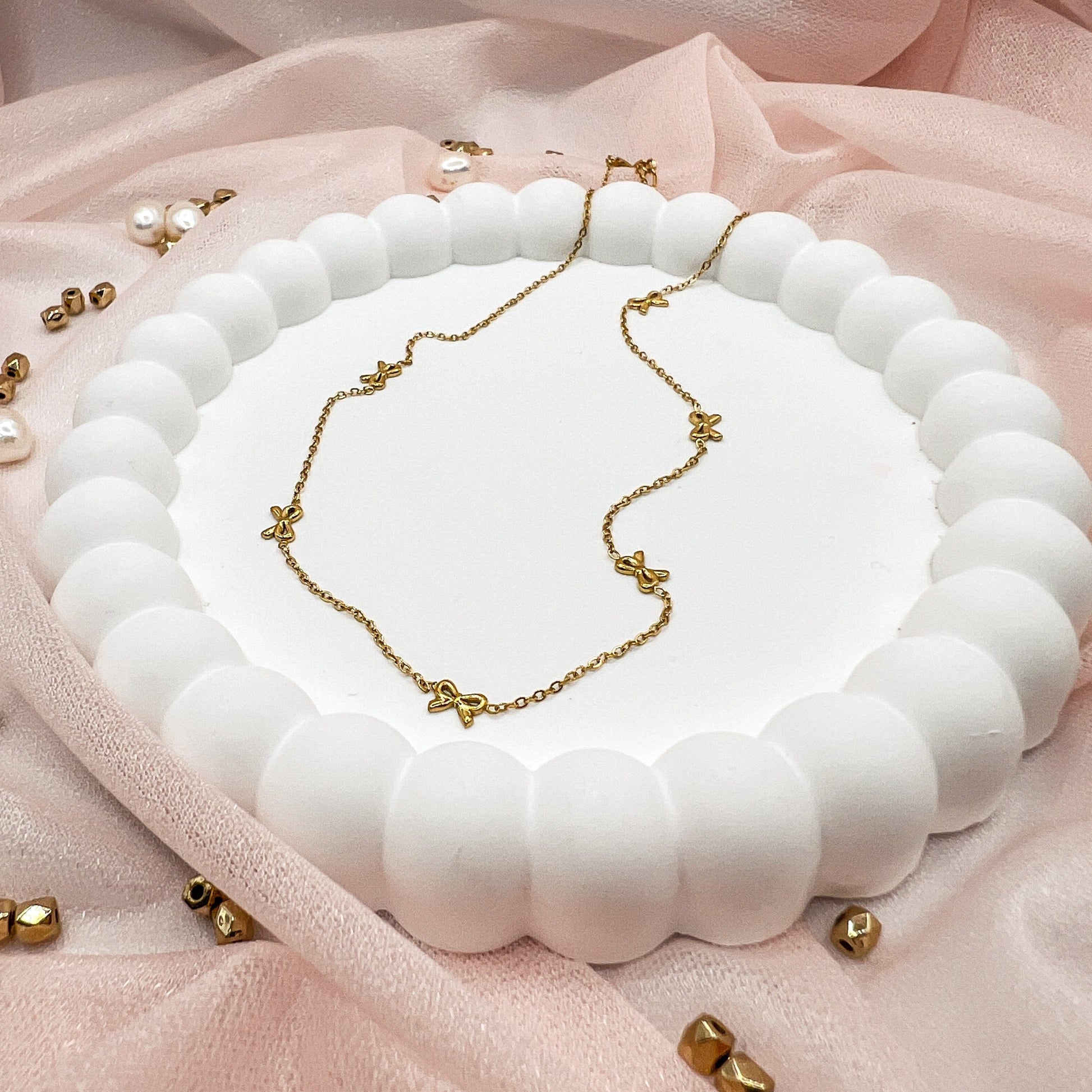 FIONA GRACE Necklaces Mini Bow 18k Gold Chain Necklace – Waterproof Layering Necklace