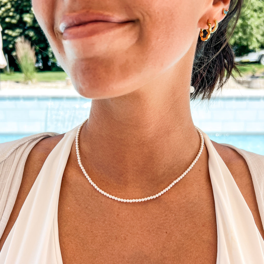 FIONA GRACE Necklaces Mini Pearl (3mm) Necklace With Extender, Waterproof