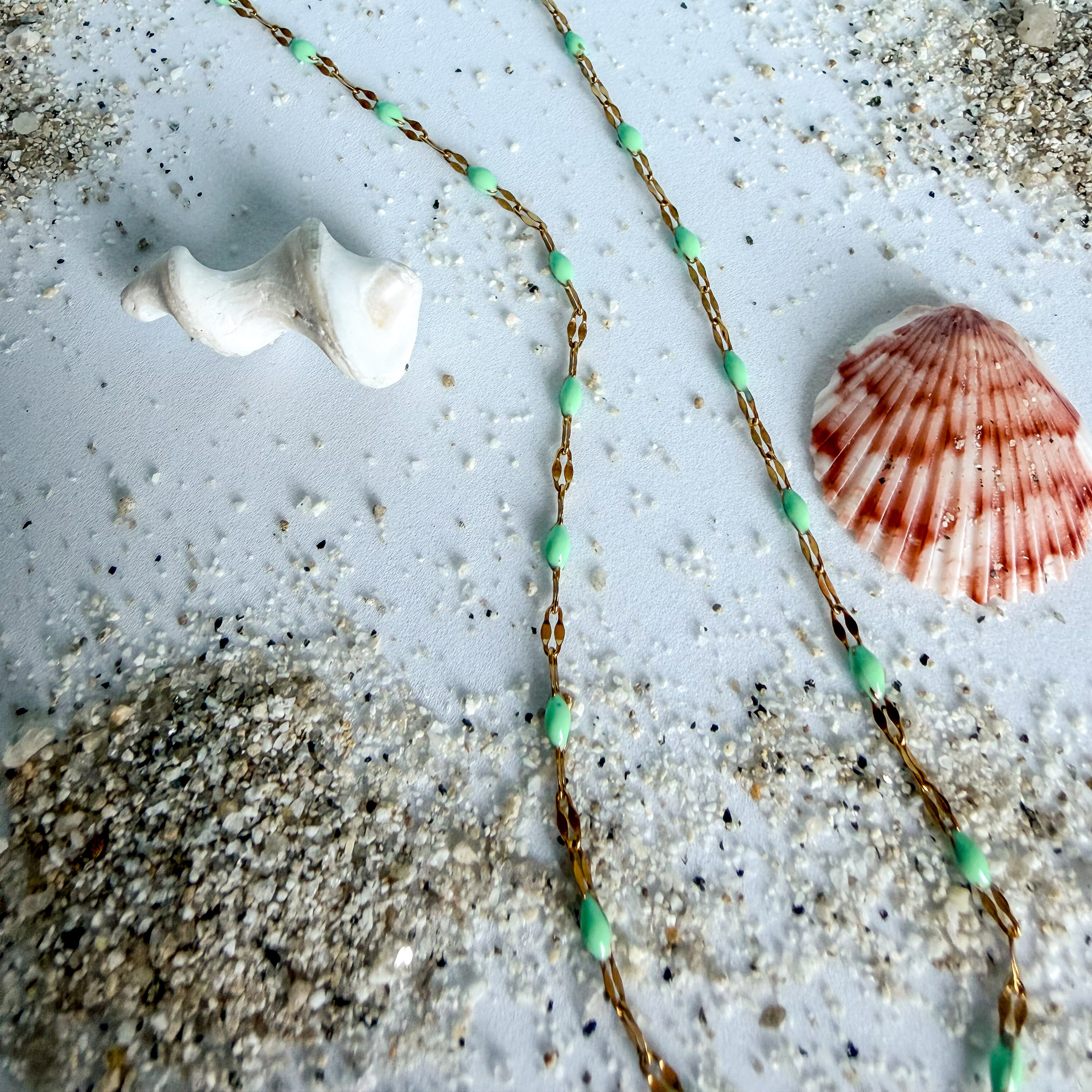 FIONA GRACE Necklaces Mint Green Enamel Bead Necklace • Tarnish Free Water Safe Seafoam Beaded Chain Necklace