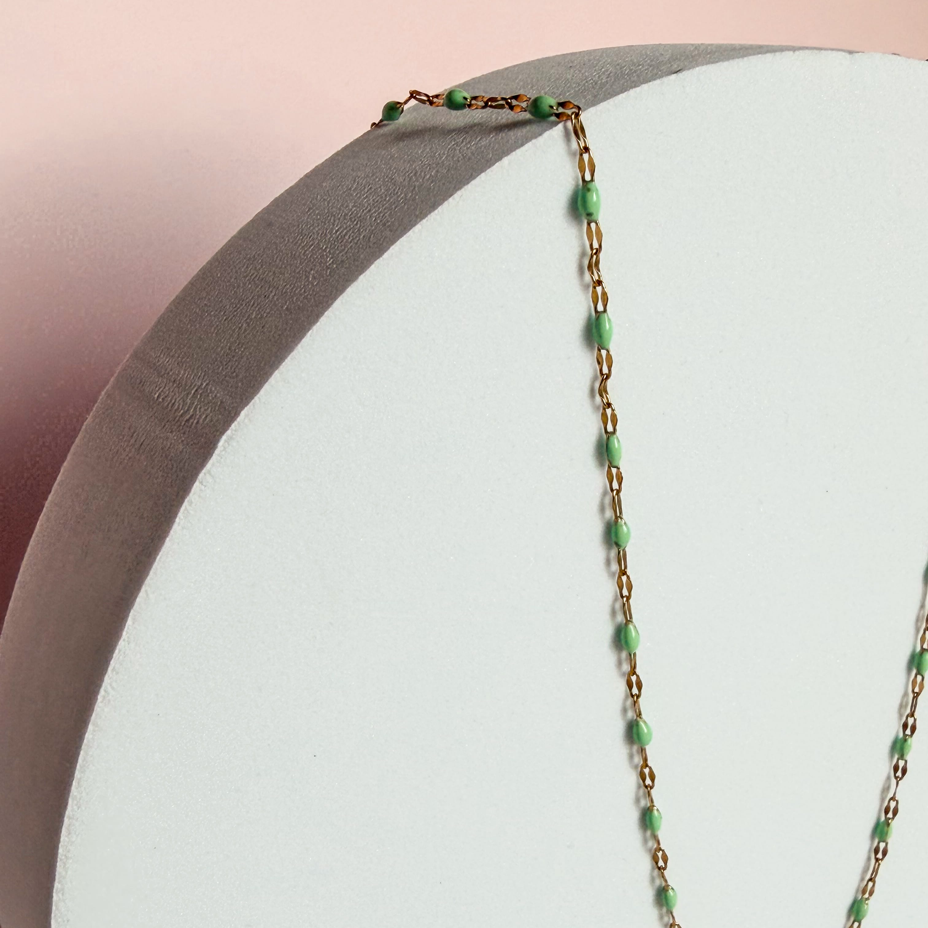 FIONA GRACE Necklaces Mint Green Enamel Bead Necklace • Tarnish Free Water Safe Seafoam Beaded Chain Necklace