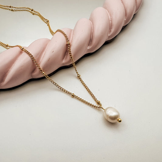 FIONA GRACE Necklaces Pearl Drop Pendant Necklace On Dainty Ball Chain, 18k Gold, Tarnish Free