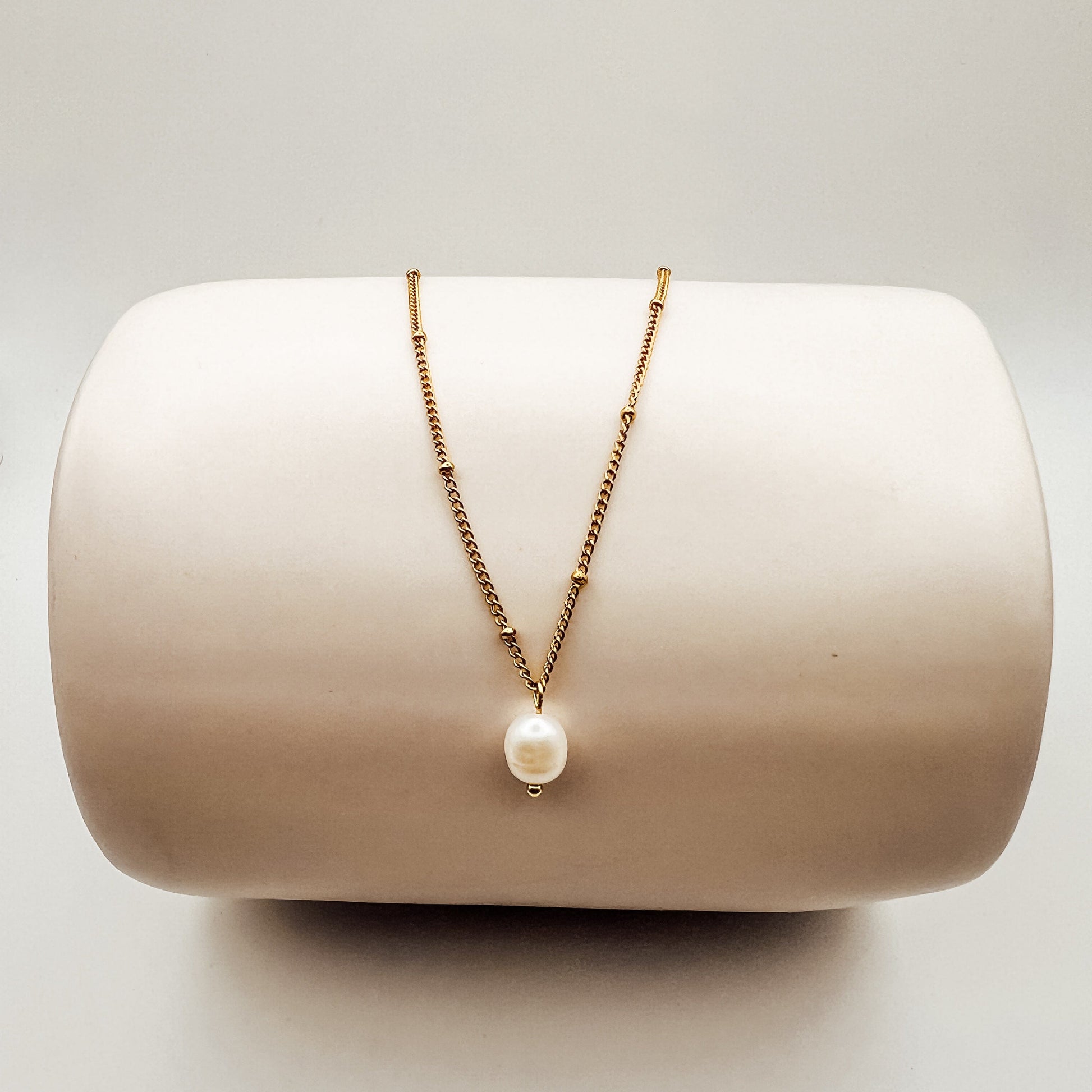 FIONA GRACE Necklaces Pearl Drop Pendant Necklace On Dainty Ball Chain, 18k Gold, Tarnish Free