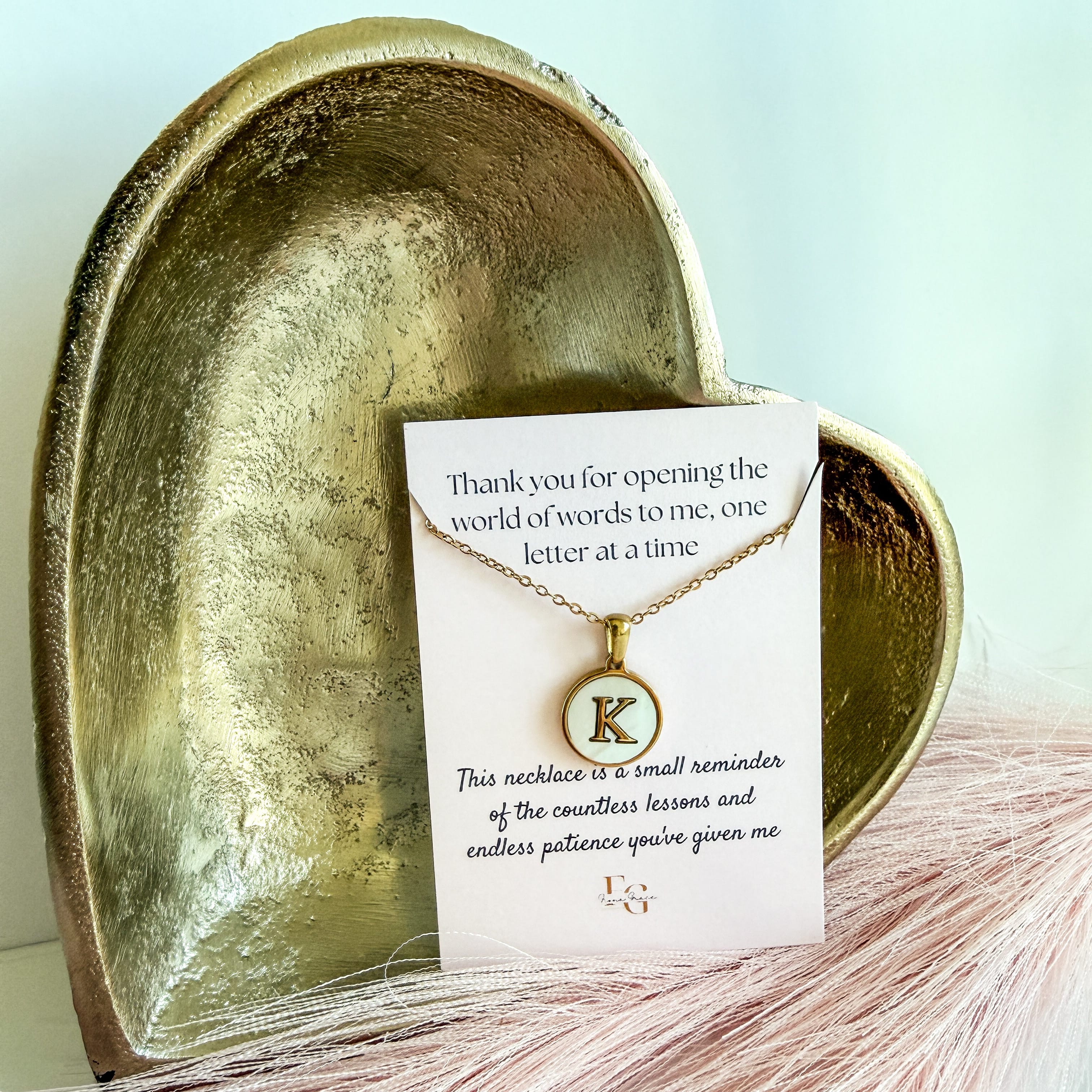FIONA GRACE Necklaces Personalized Initial Necklace • Gold Mother of Pearl Pendant • Teacher Appreciation Gift -Because some teachers deserve more than a mug.
